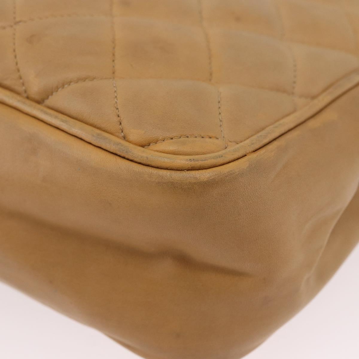 CHANEL Matelasse Chain Shoulder Bag Lamb Skin Beige Gold CC Auth bs36177