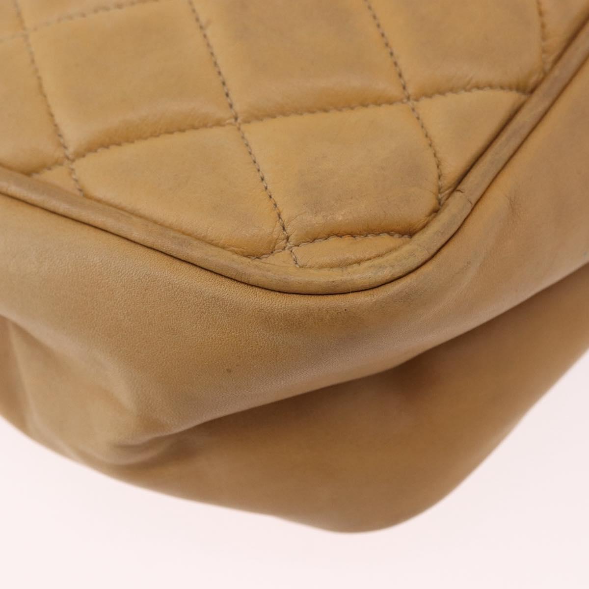 CHANEL Matelasse Chain Shoulder Bag Lamb Skin Beige Gold CC Auth bs36177