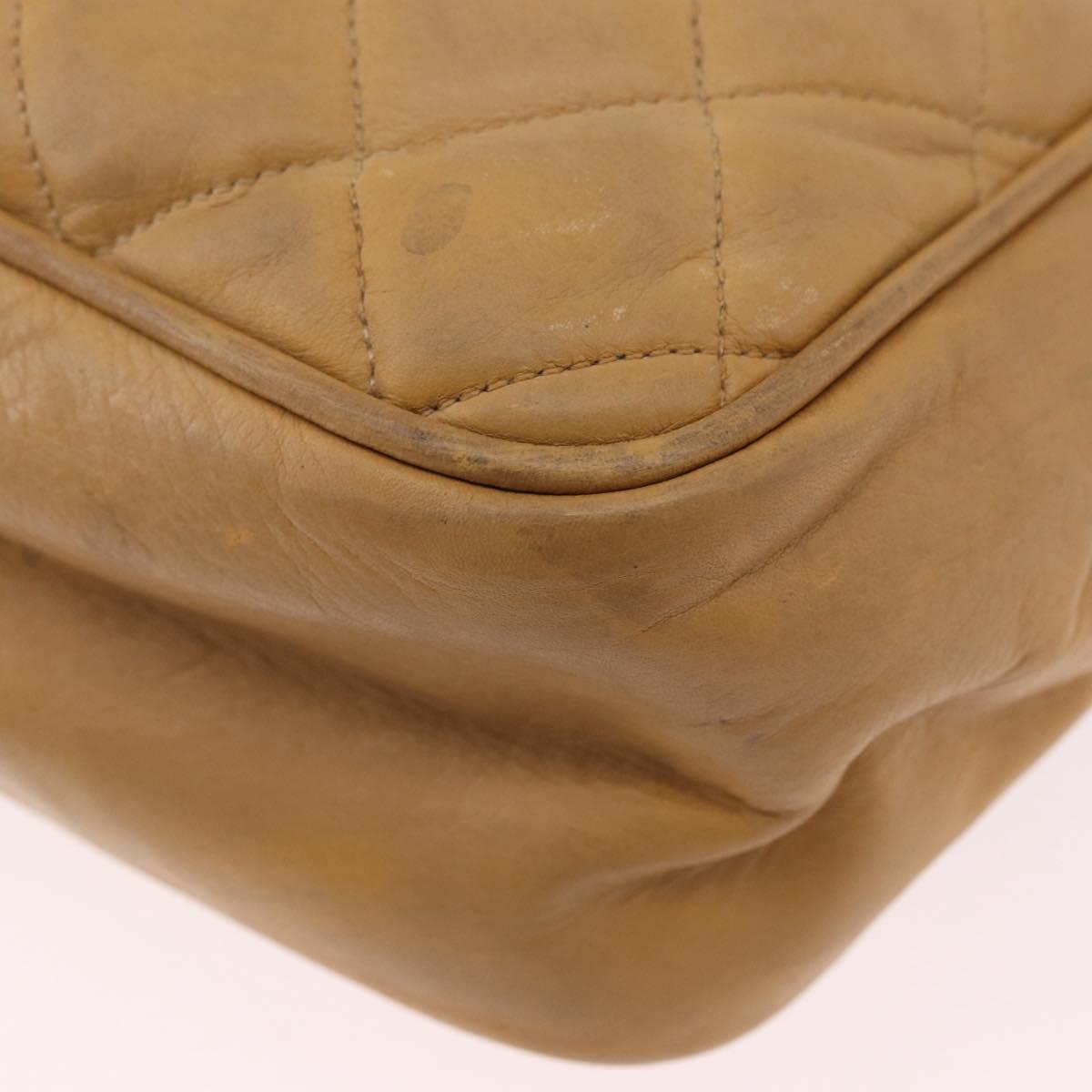CHANEL Matelasse Chain Shoulder Bag Lamb Skin Beige Gold CC Auth bs36177