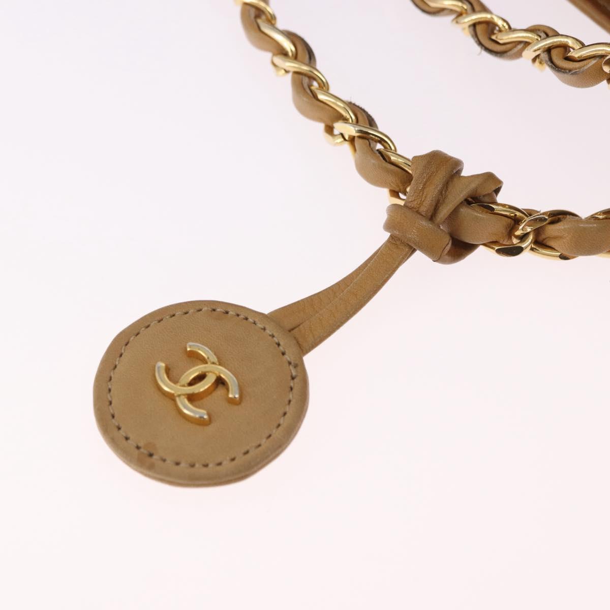 CHANEL Matelasse Chain Shoulder Bag Lamb Skin Beige Gold CC Auth bs36177