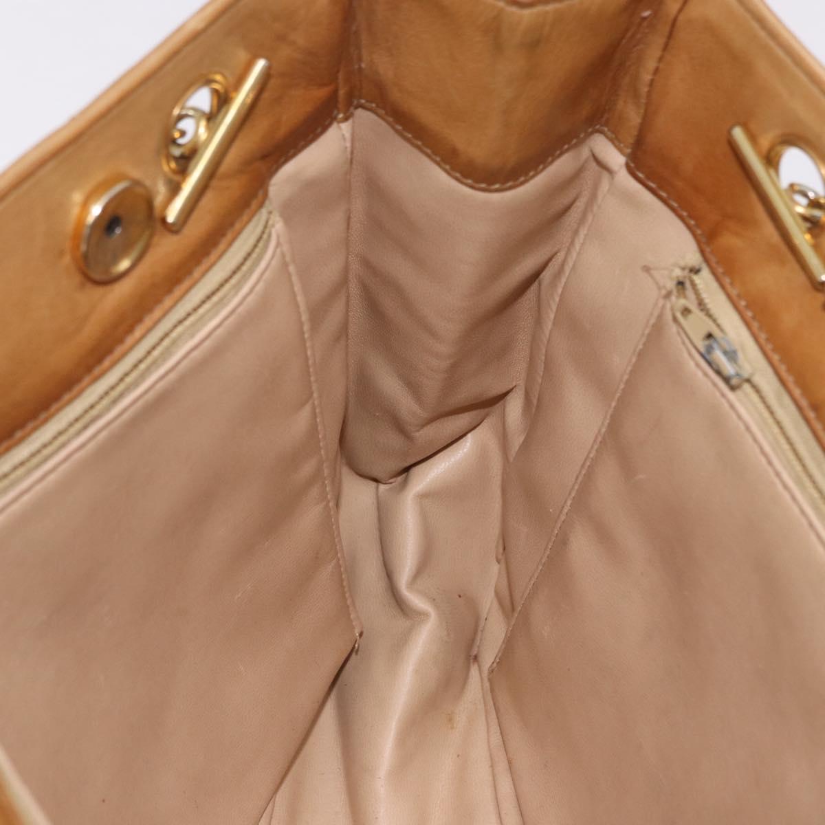 CHANEL Matelasse Chain Shoulder Bag Lamb Skin Beige Gold CC Auth bs36177