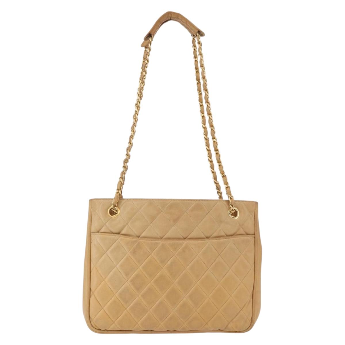 CHANEL Matelasse Chain Shoulder Bag Lamb Skin Beige Gold CC Auth bs36177