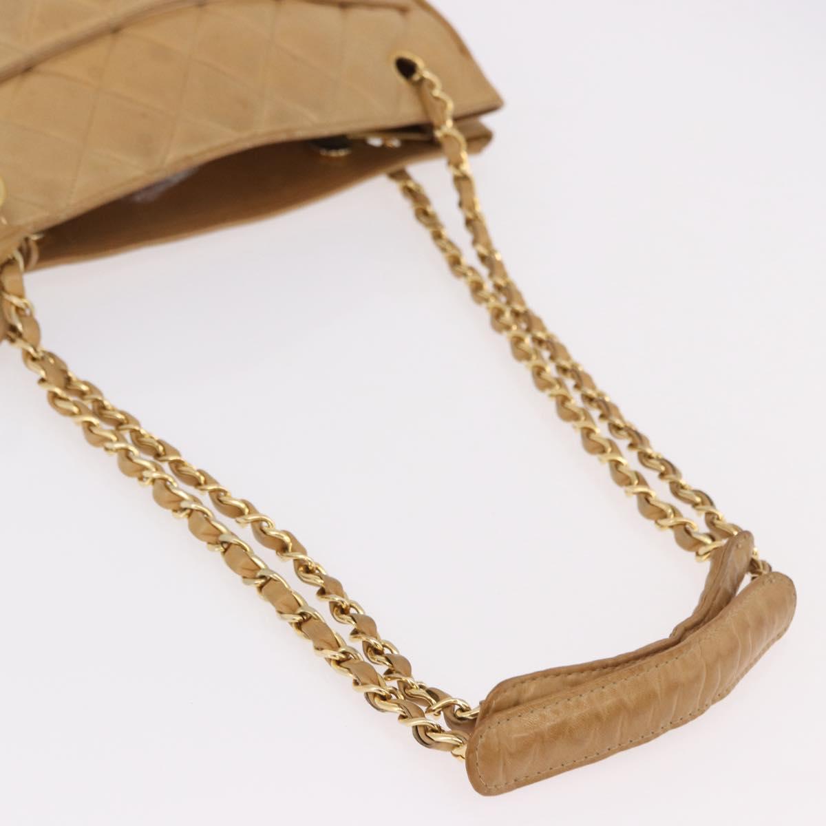 CHANEL Matelasse Chain Shoulder Bag Lamb Skin Beige Gold CC Auth bs36177