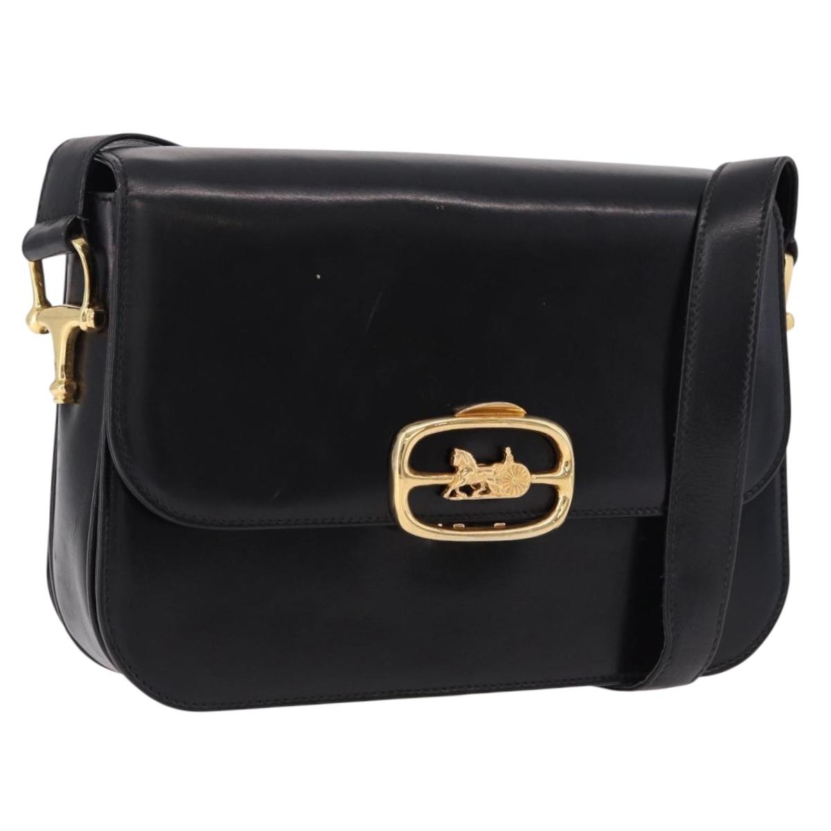 CELINE Shoulder Bag Leather Black Gold Auth bs36178A
