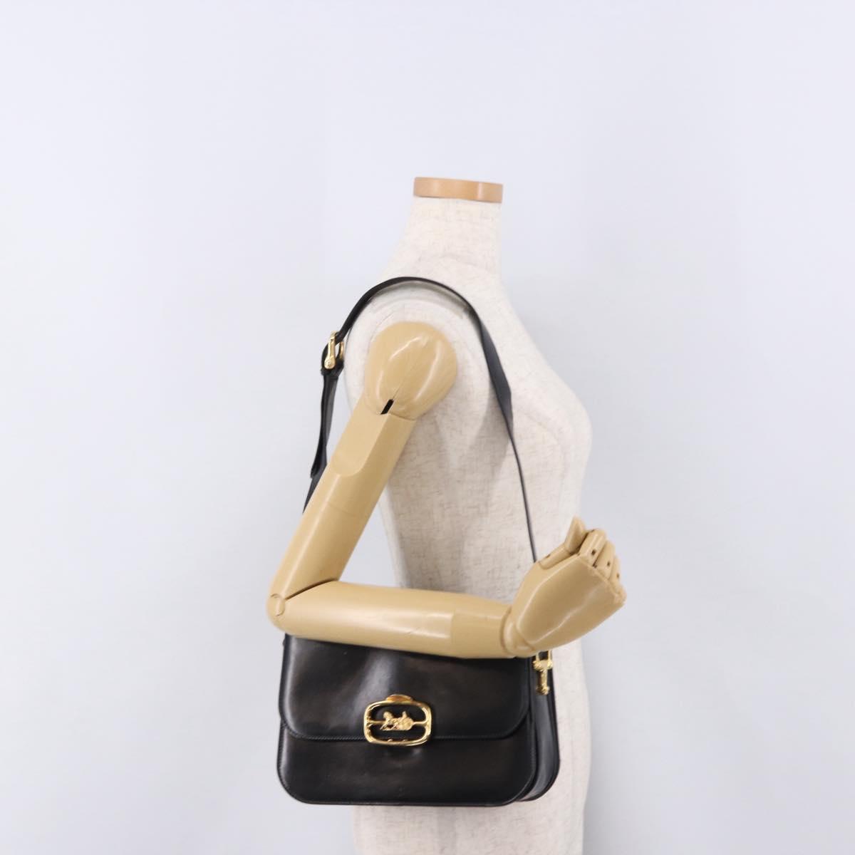 CELINE Shoulder Bag Leather Black Gold Auth bs36178A