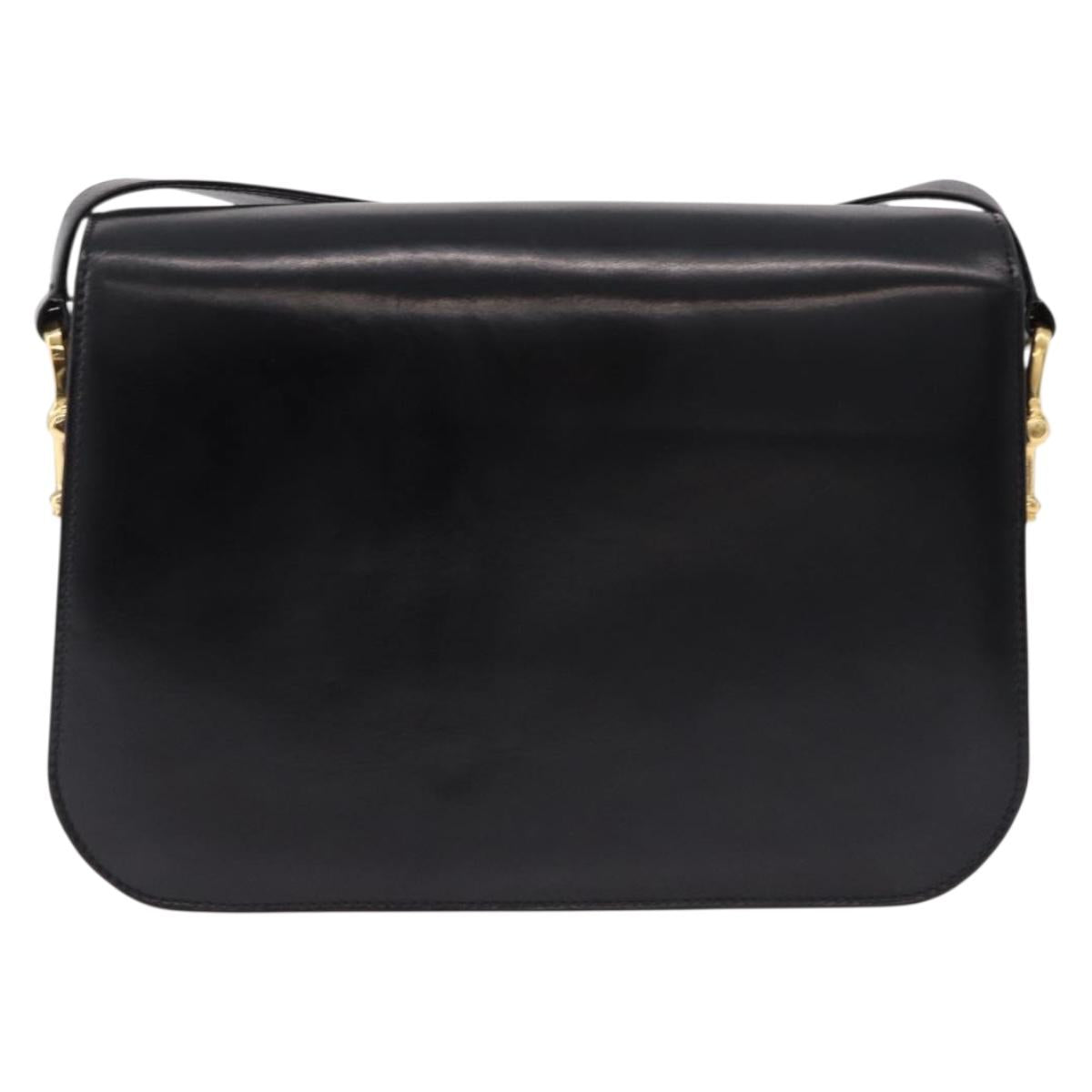 CELINE Shoulder Bag Leather Black Gold Auth bs36178A