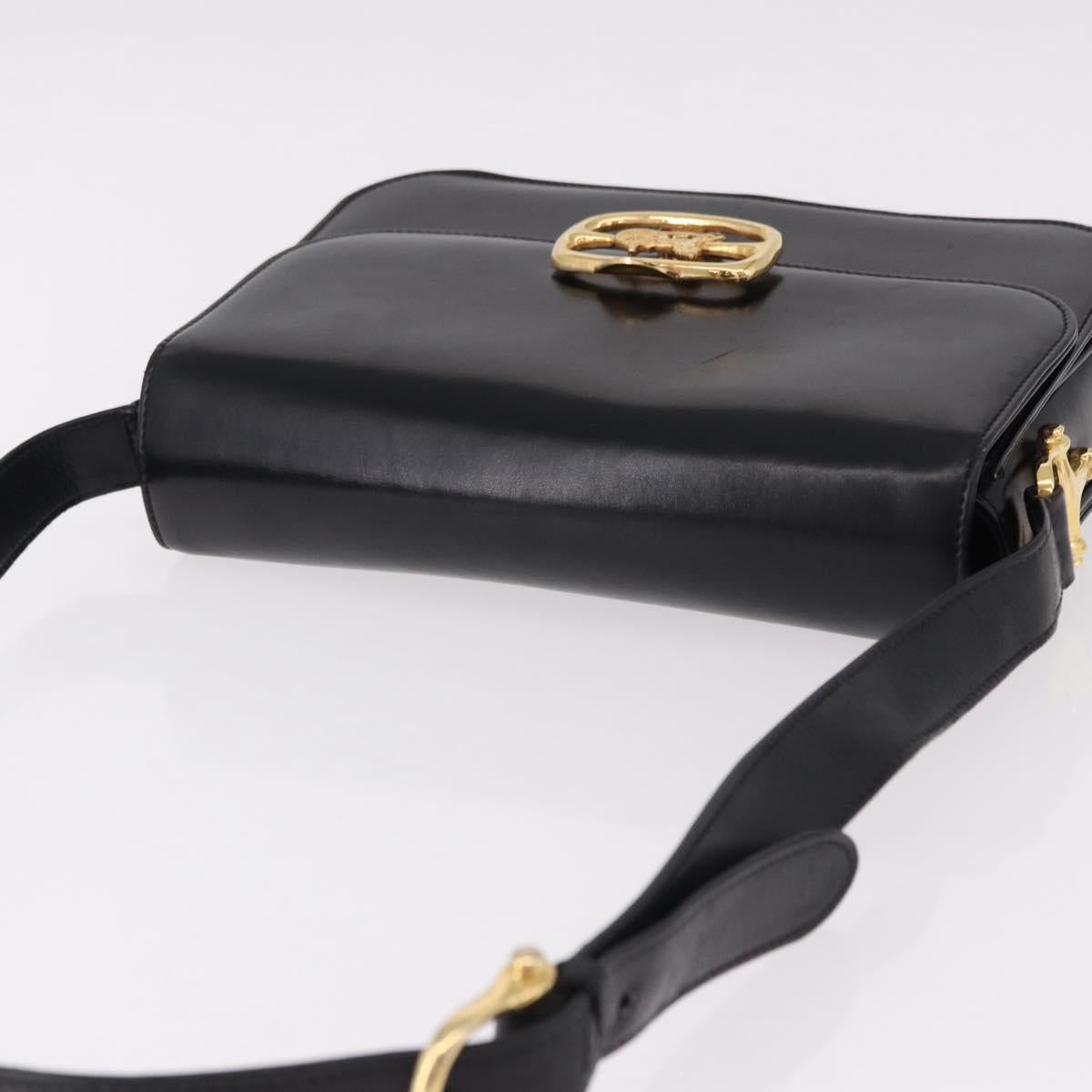 CELINE Shoulder Bag Leather Black Gold Auth bs36178A
