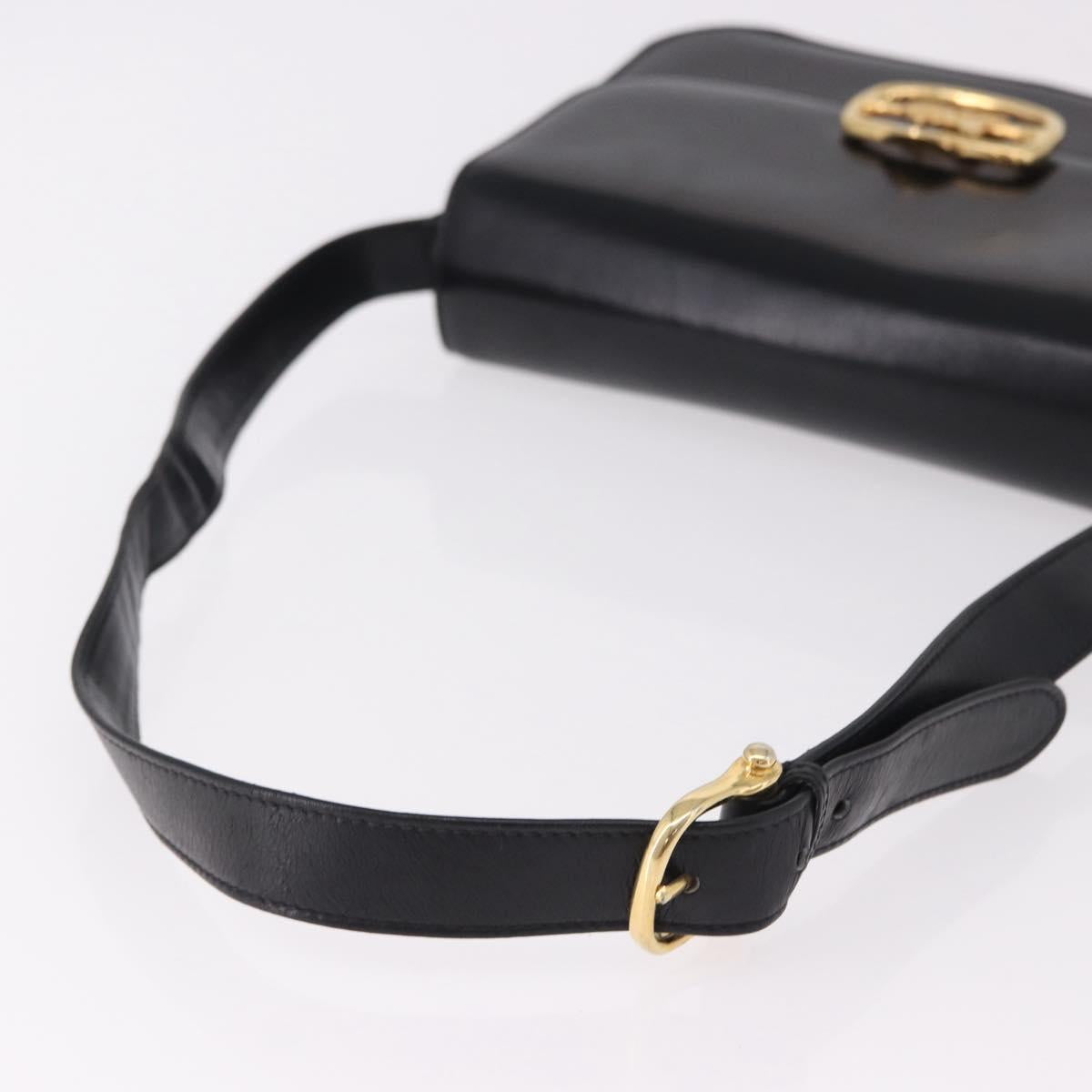 CELINE Shoulder Bag Leather Black Gold Auth bs36178A