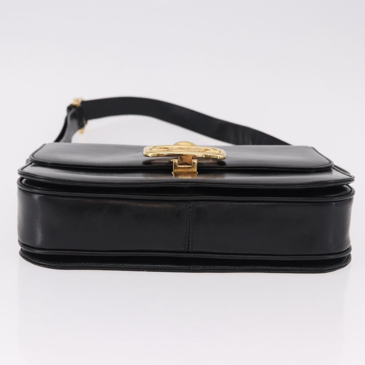 CELINE Shoulder Bag Leather Black Gold Auth bs36178A