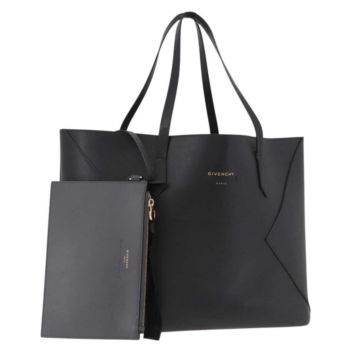 GIVENCHY Tote Bag Leather Black Gold Auth bs36179A
