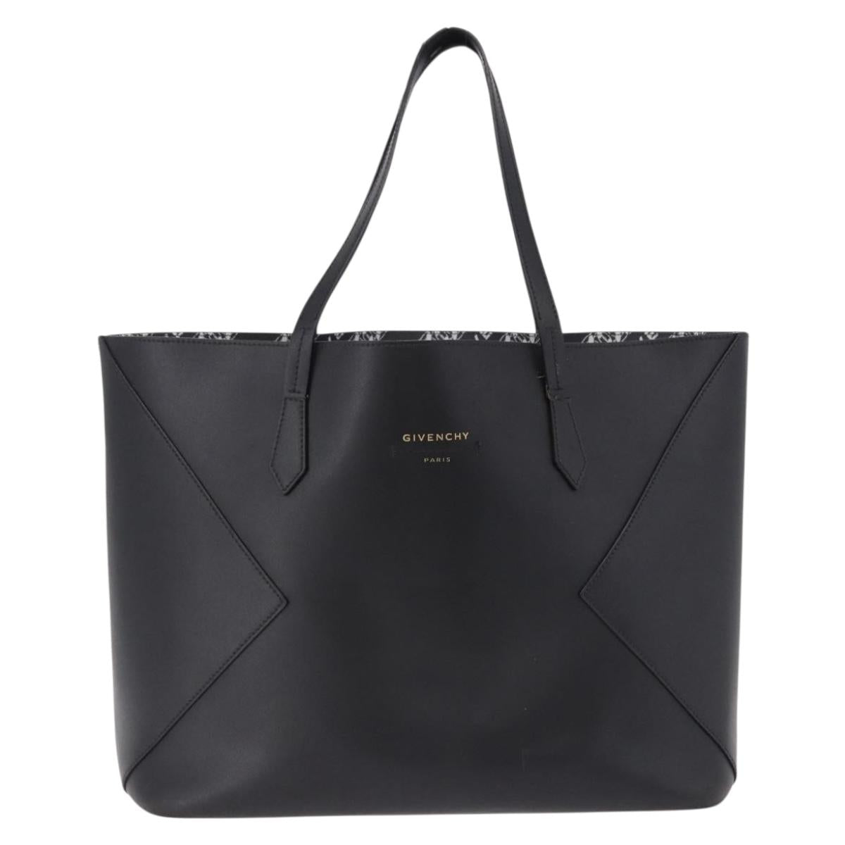 GIVENCHY Tote Bag Leather Black Gold Auth bs36179A