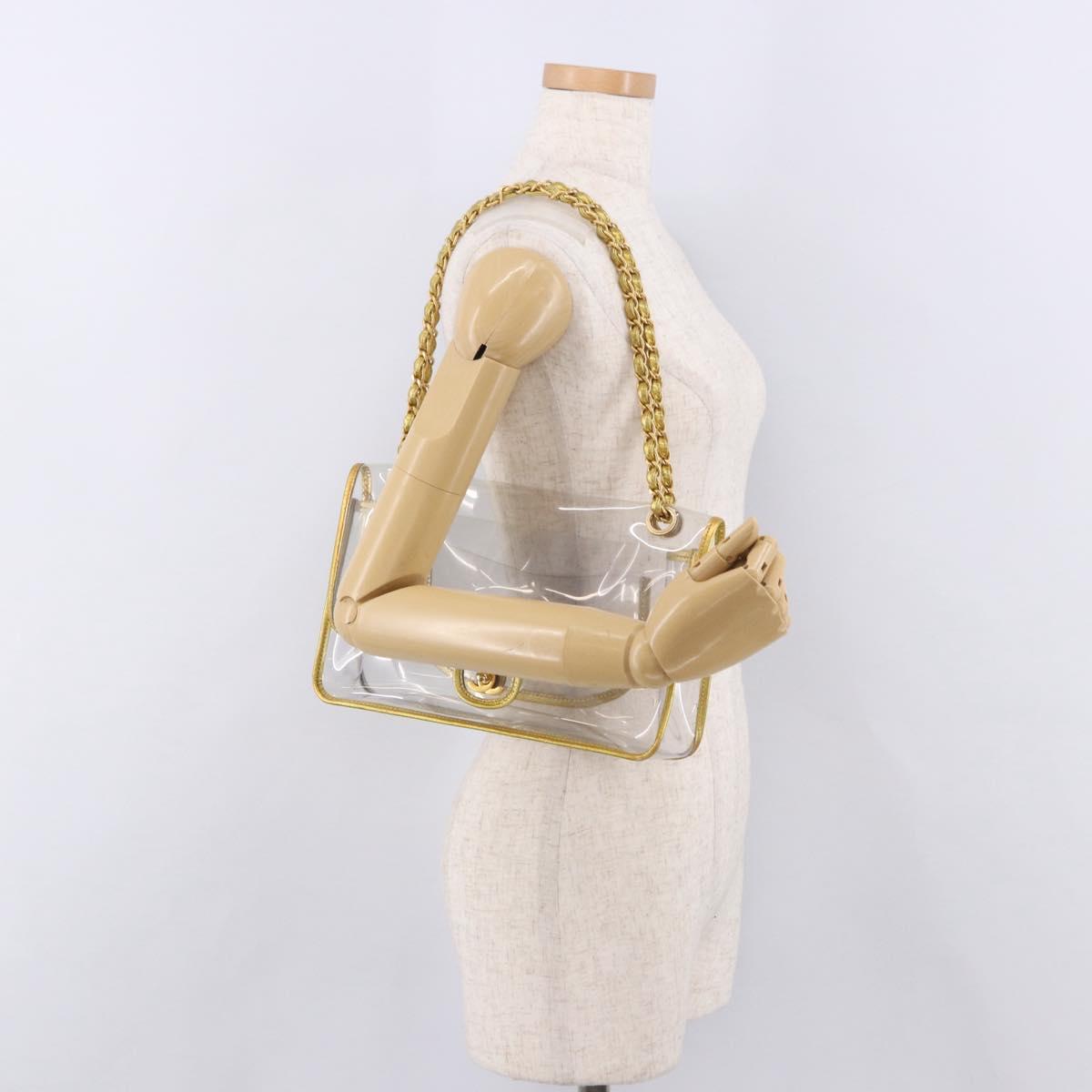CHANEL Chain Shoulder Bag Vinyl Clear Gold CC Auth bs36180A