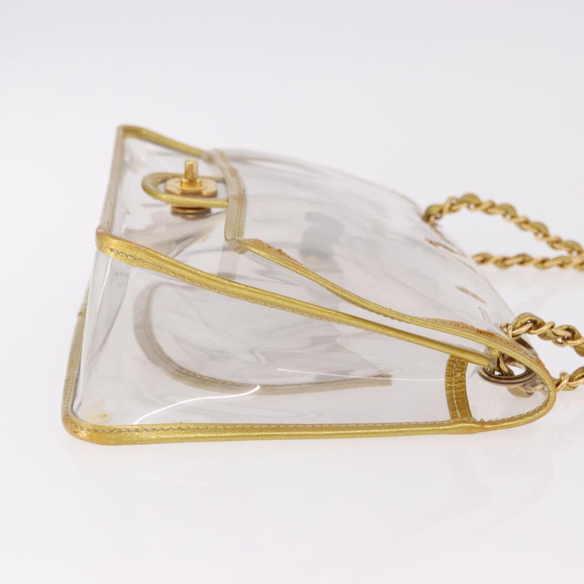 CHANEL Chain Shoulder Bag Vinyl Clear Gold CC Auth bs36180A