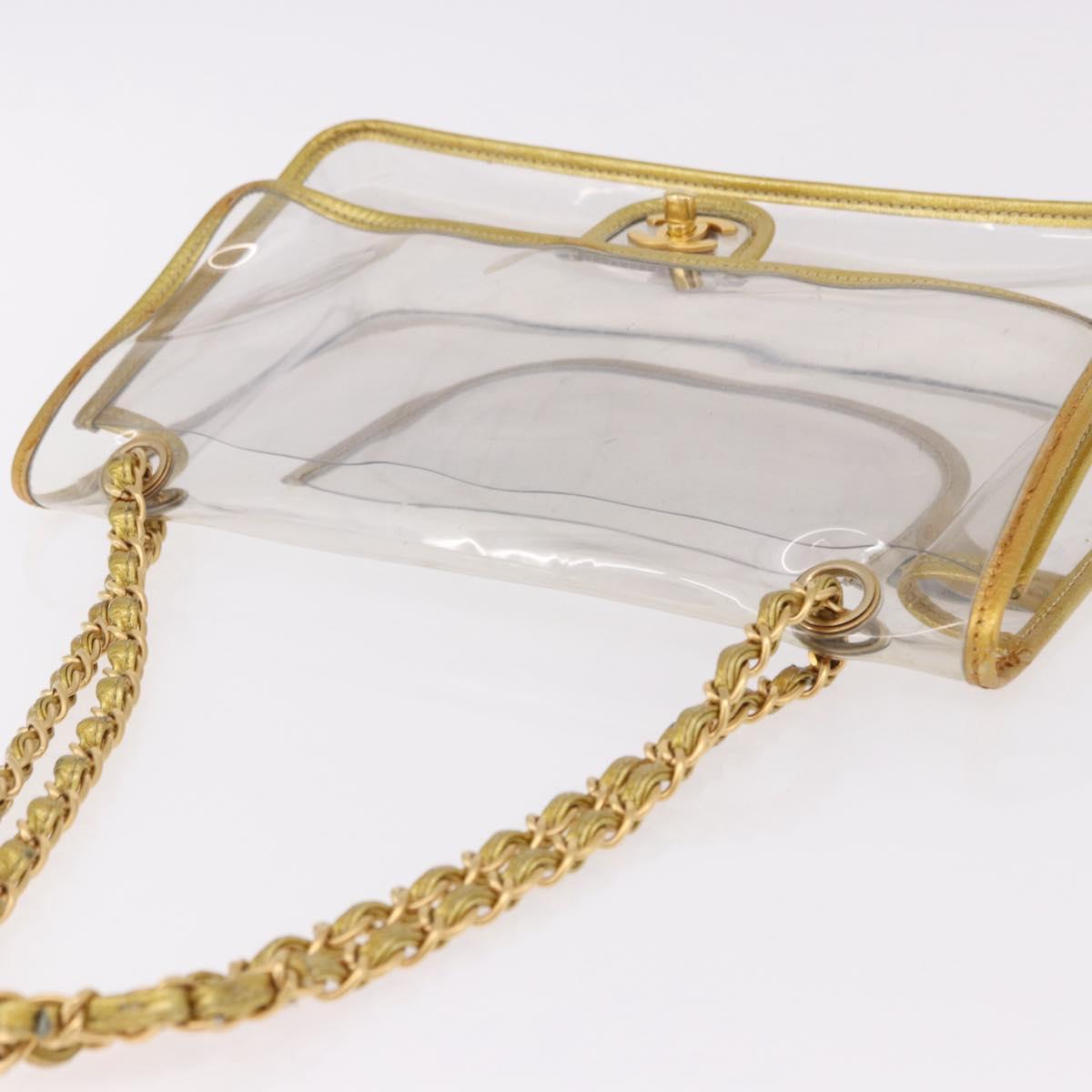 CHANEL Chain Shoulder Bag Vinyl Clear Gold CC Auth bs36180A