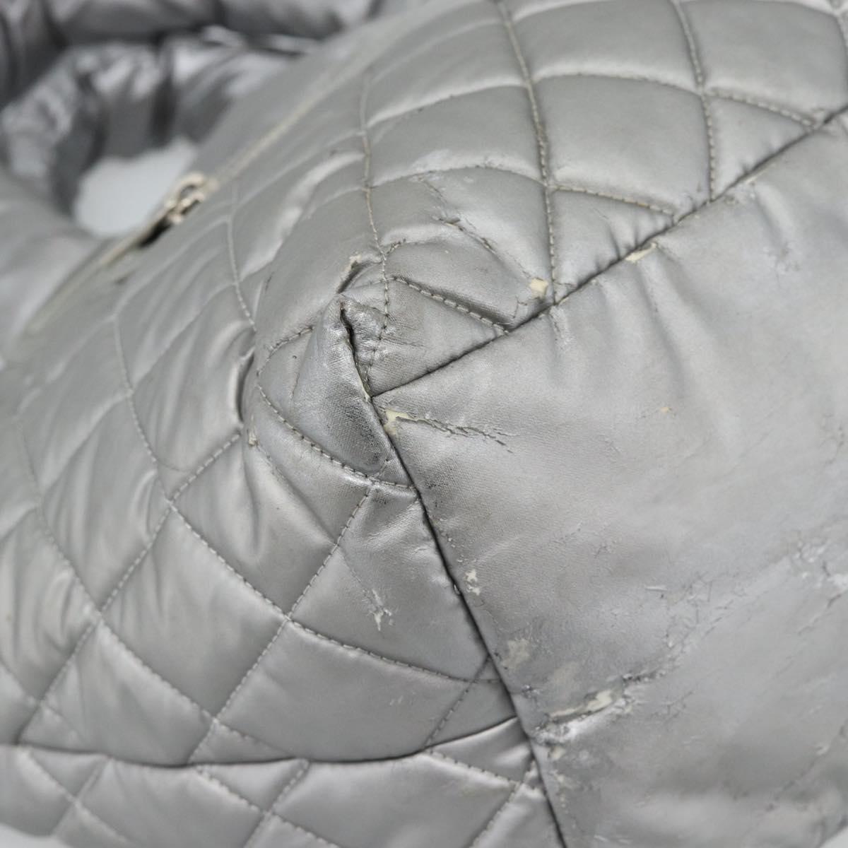 CHANEL Cococoon Tote Bag Coated Canvas Silver CC Auth bs36183