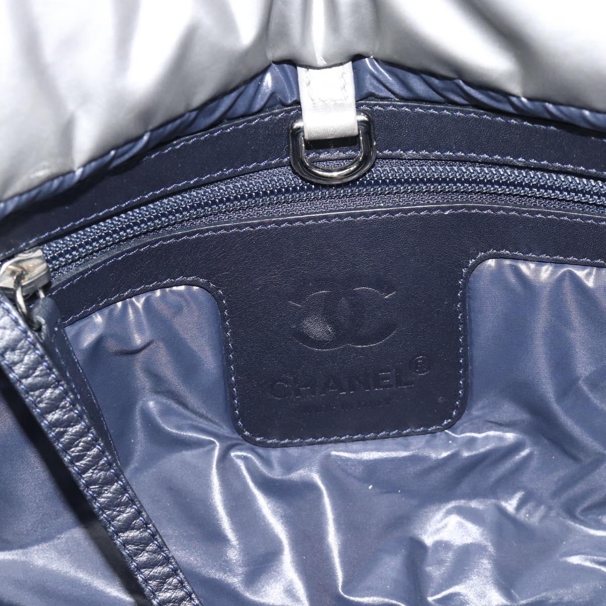 CHANEL Cococoon Tote Bag Coated Canvas Silver CC Auth bs36183