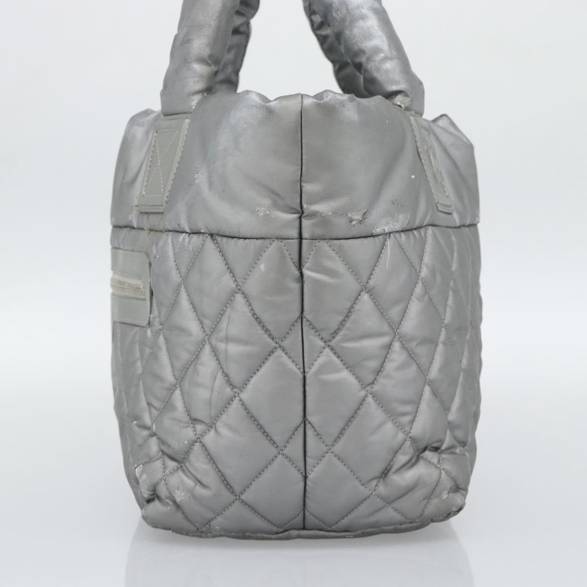 CHANEL Cococoon Tote Bag Coated Canvas Silver CC Auth bs36183