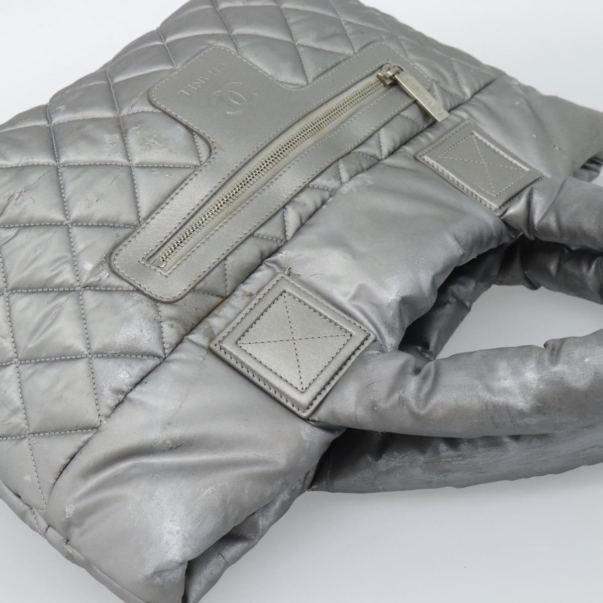 CHANEL Cococoon Tote Bag Coated Canvas Silver CC Auth bs36183