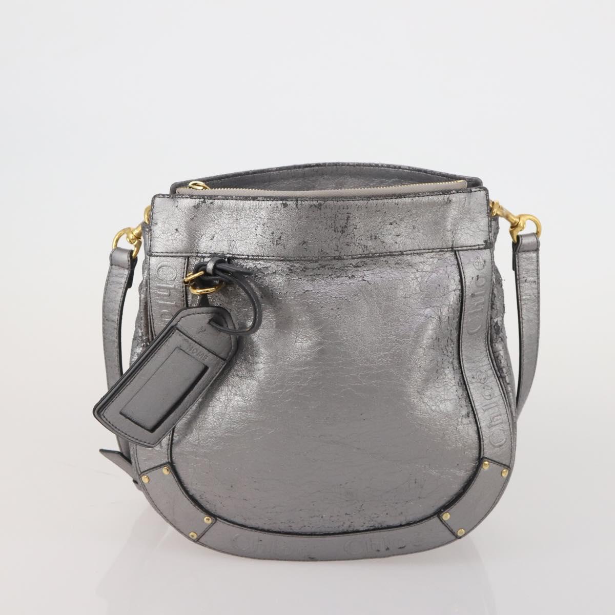Chloe Hand Bag Leather 2 Set Silver Gray Auth bs36185