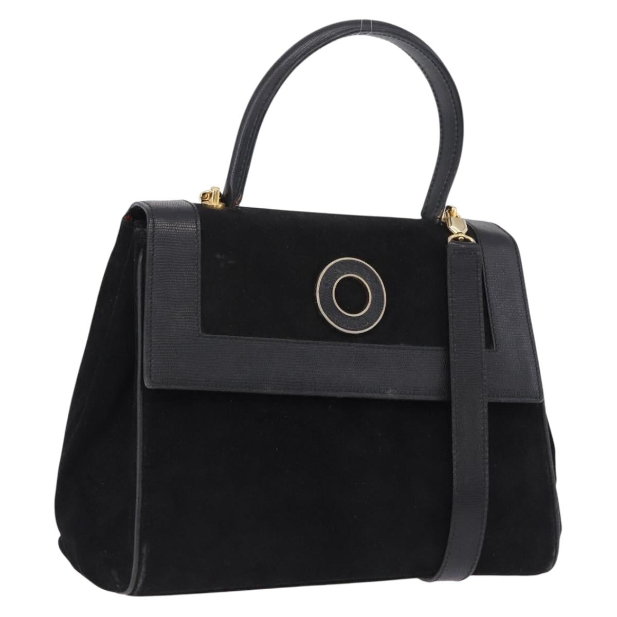 CELINE Hand Bag Suede Leather 2way Black Gold Auth bs36188