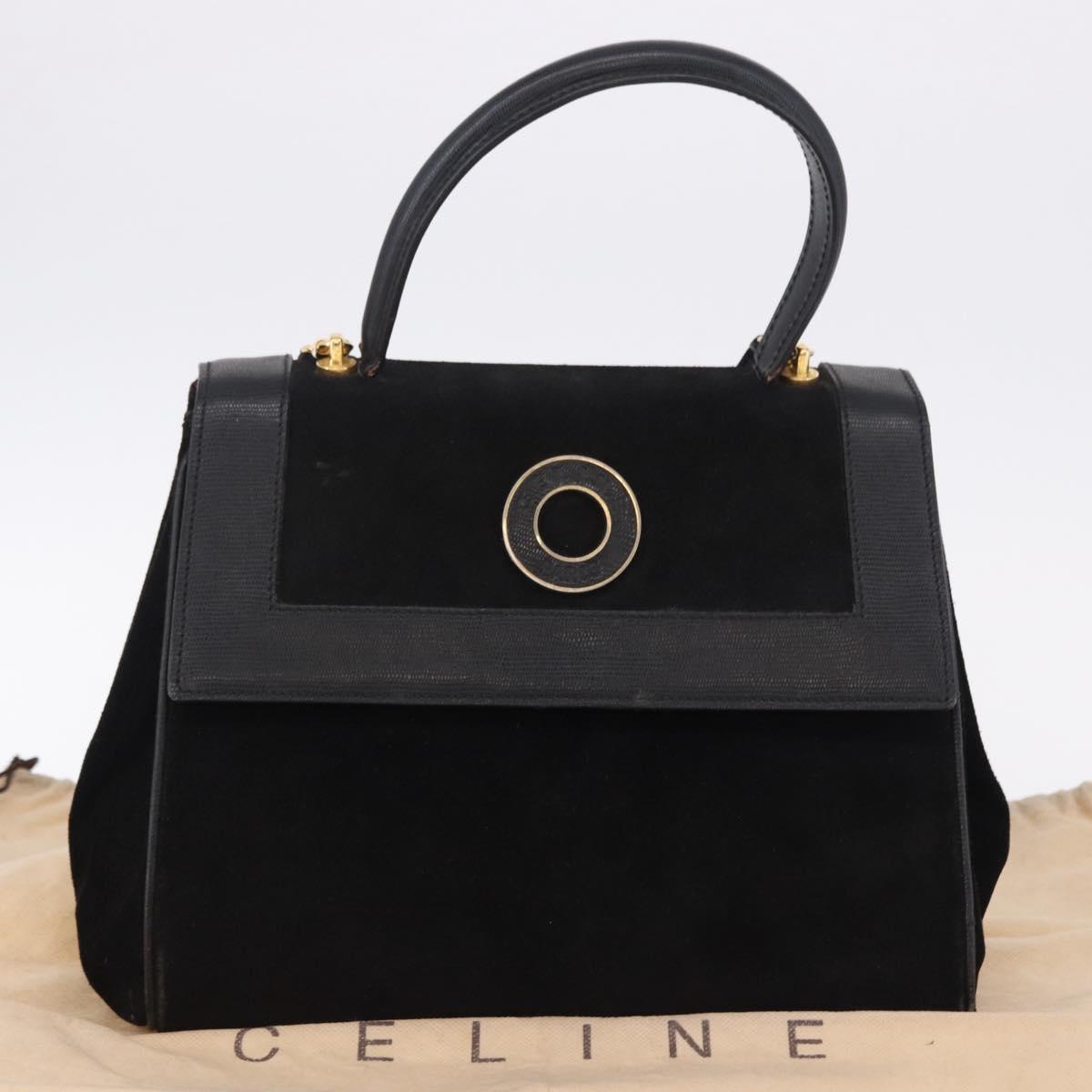 CELINE Hand Bag Suede Leather 2way Black Gold Auth bs36188