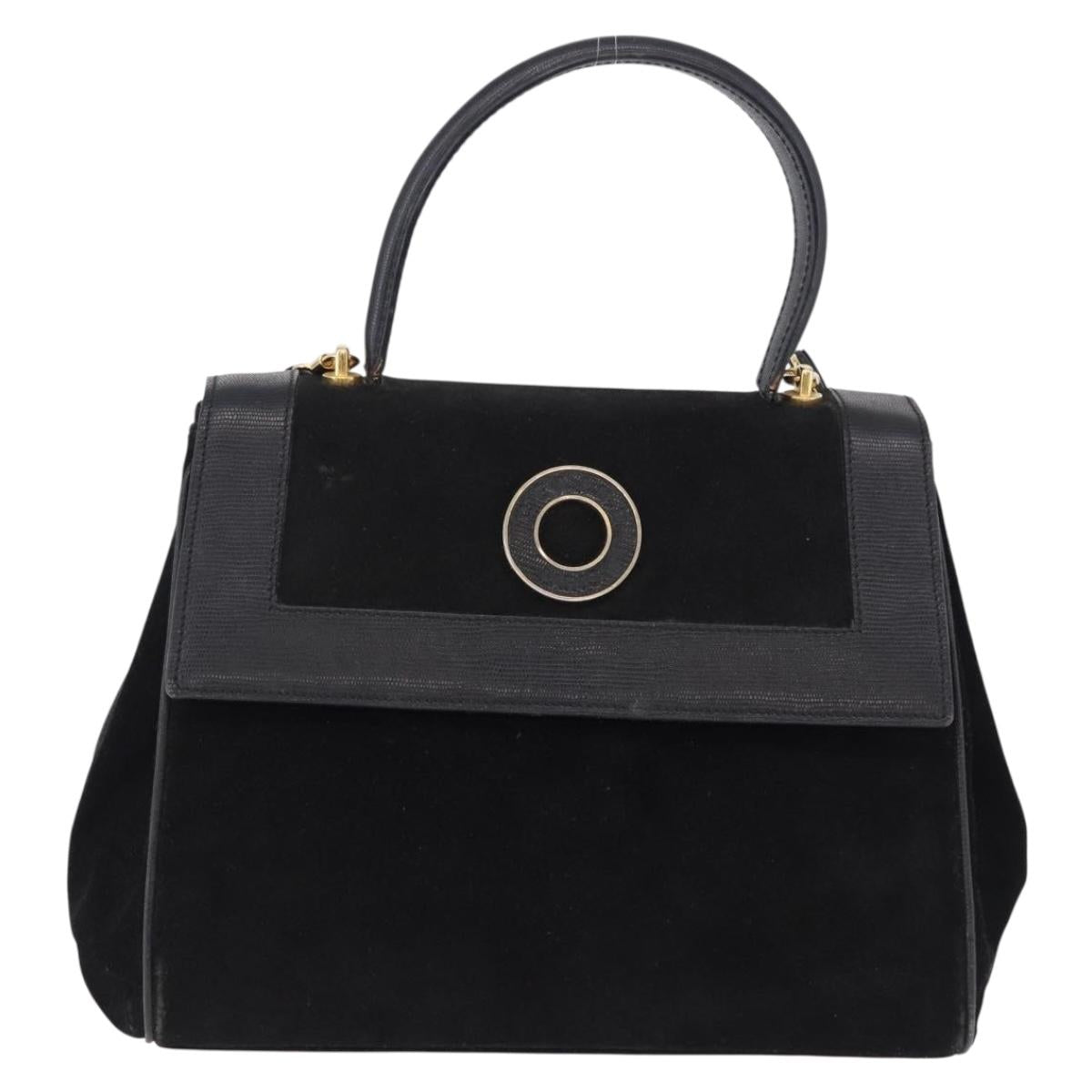 CELINE Hand Bag Suede Leather 2way Black Gold Auth bs36188