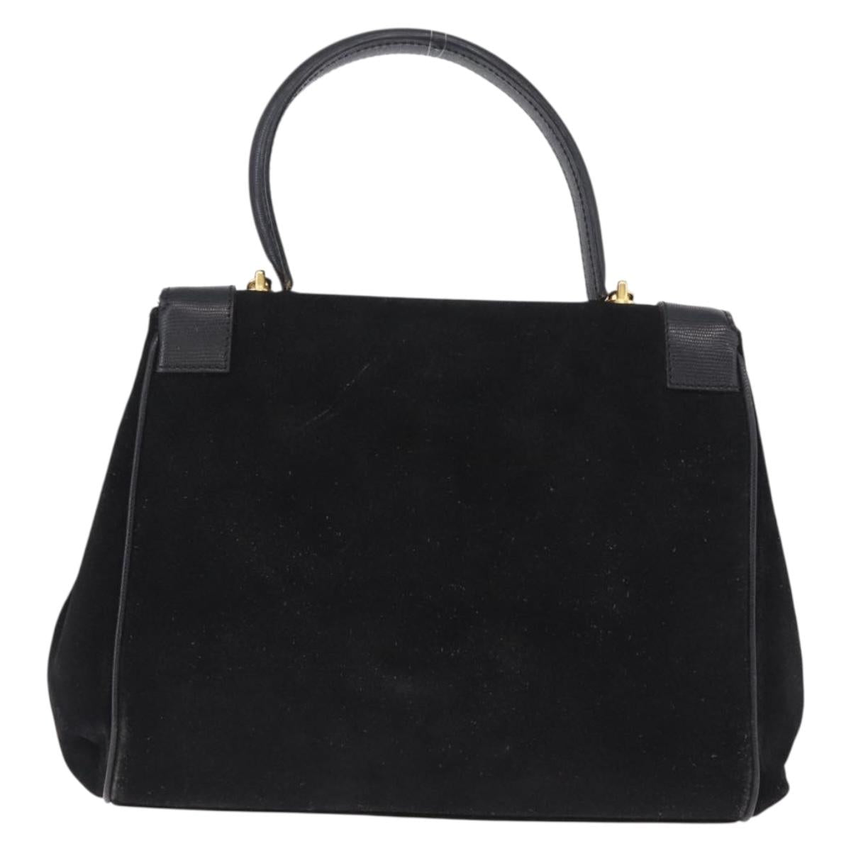 CELINE Hand Bag Suede Leather 2way Black Gold Auth bs36188