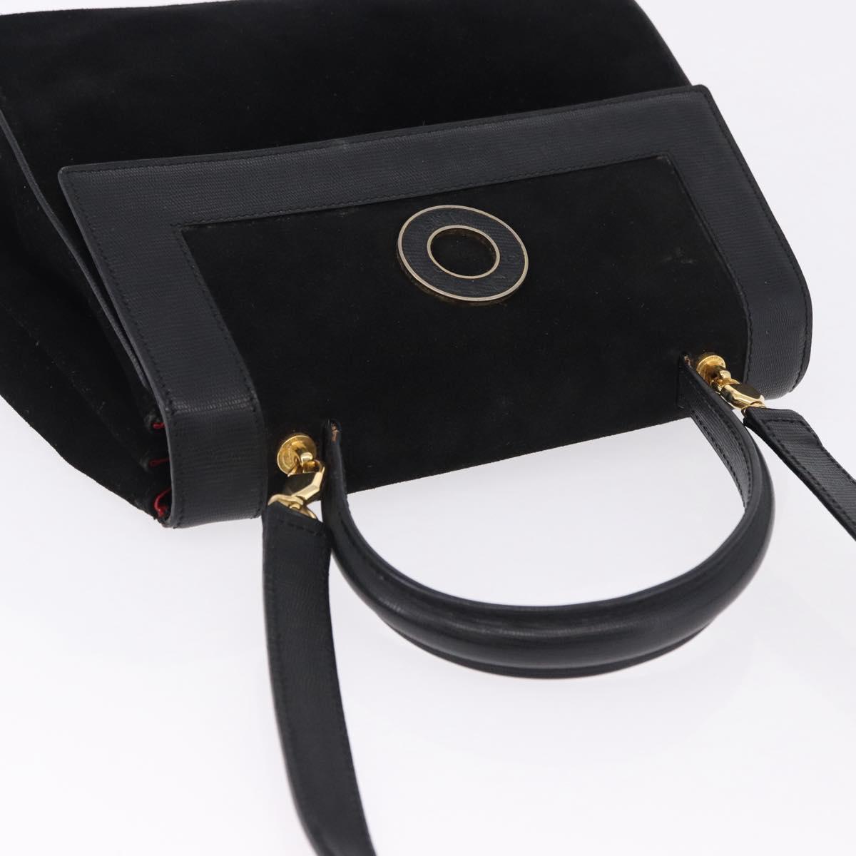 CELINE Hand Bag Suede Leather 2way Black Gold Auth bs36188