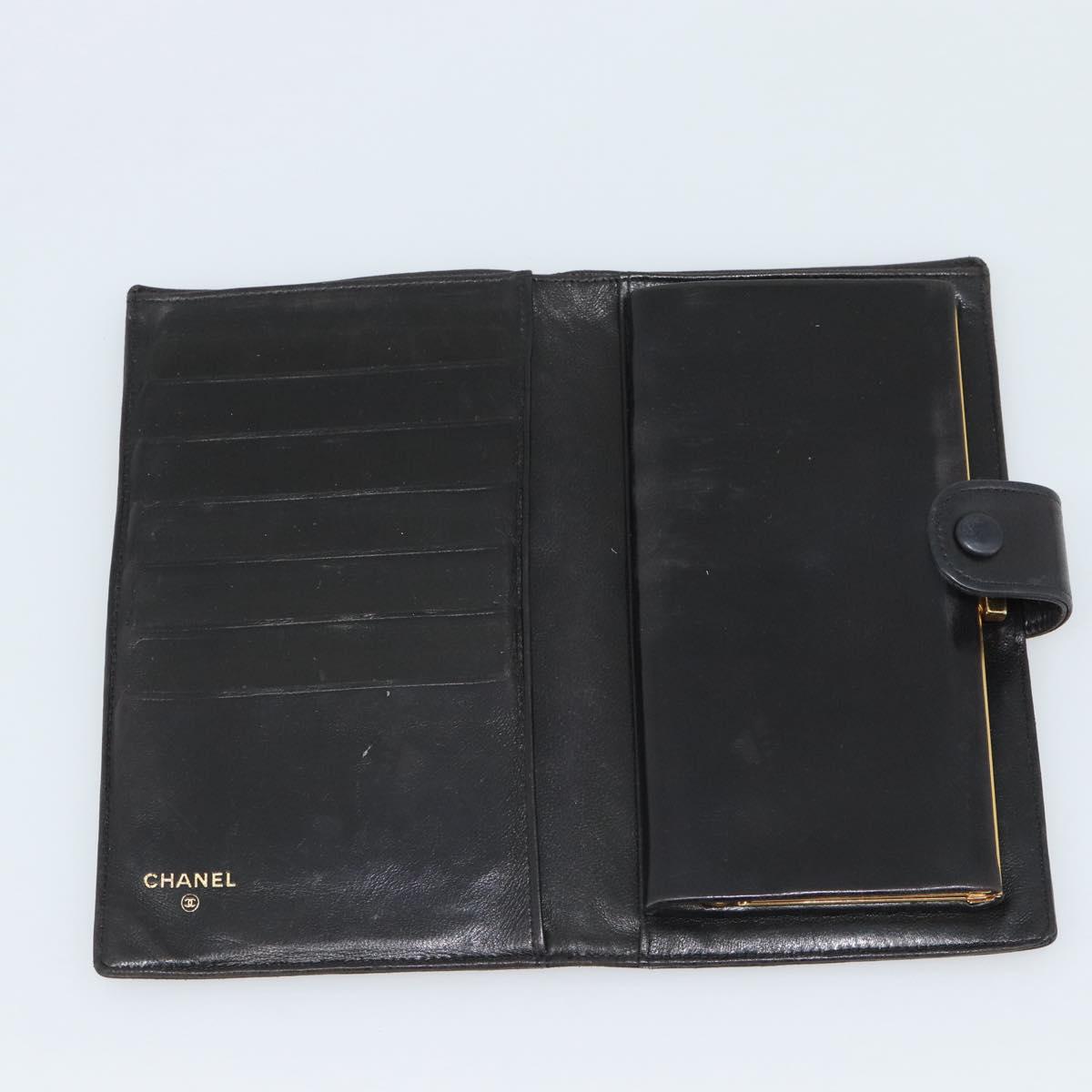 CHANEL COCO Mark Long Wallet Leather Black CC Auth bs36189