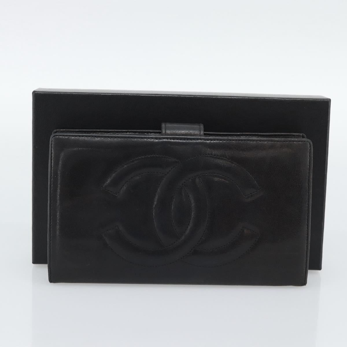 CHANEL COCO Mark Long Wallet Leather Black CC Auth bs36189