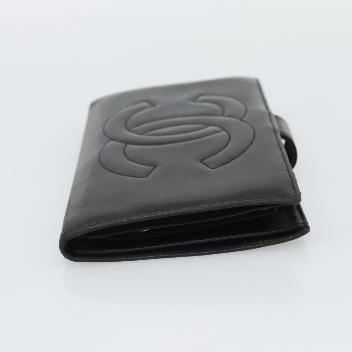 CHANEL COCO Mark Long Wallet Leather Black CC Auth bs36189