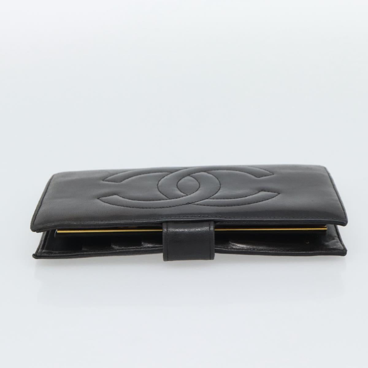 CHANEL COCO Mark Long Wallet Leather Black CC Auth bs36189