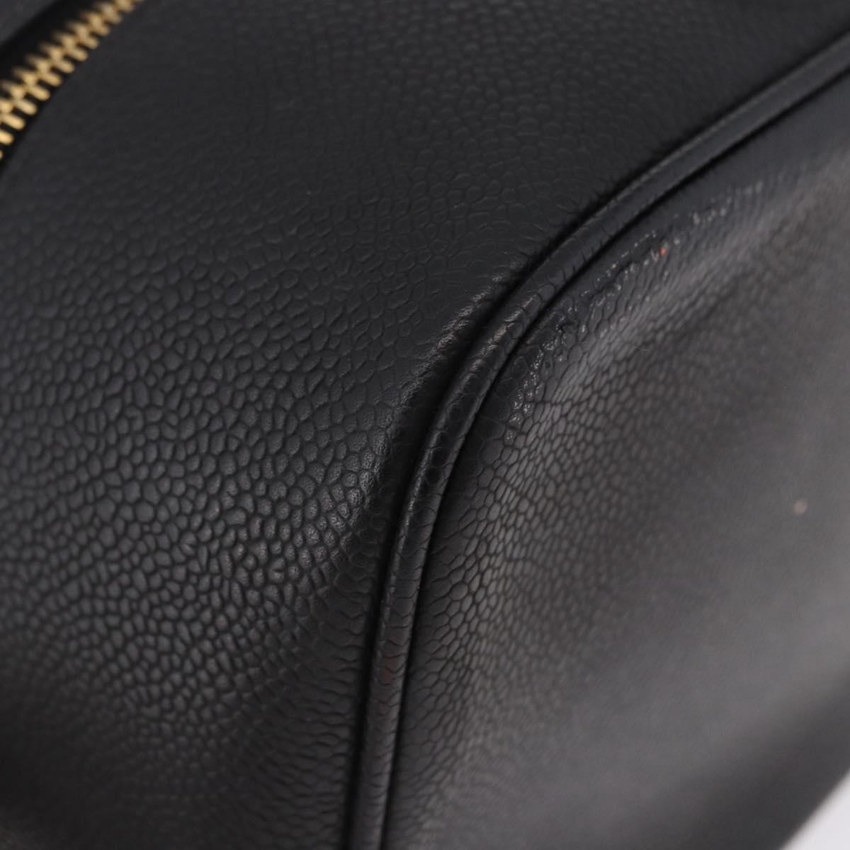 CHANEL COCO Mark Vanity Hand Bag Caviar Skin Black Gold CC Auth bs36190