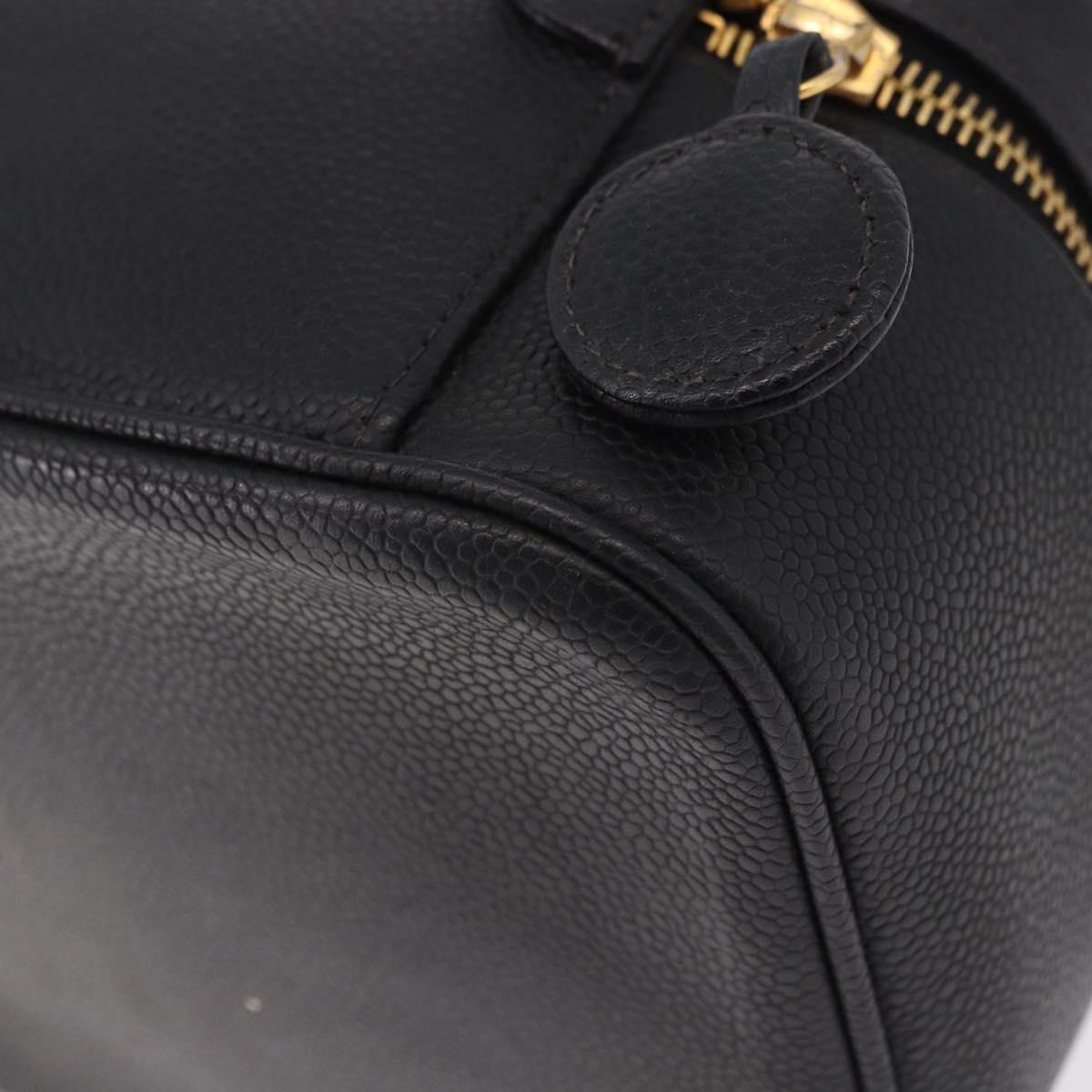 CHANEL COCO Mark Vanity Hand Bag Caviar Skin Black Gold CC Auth bs36190