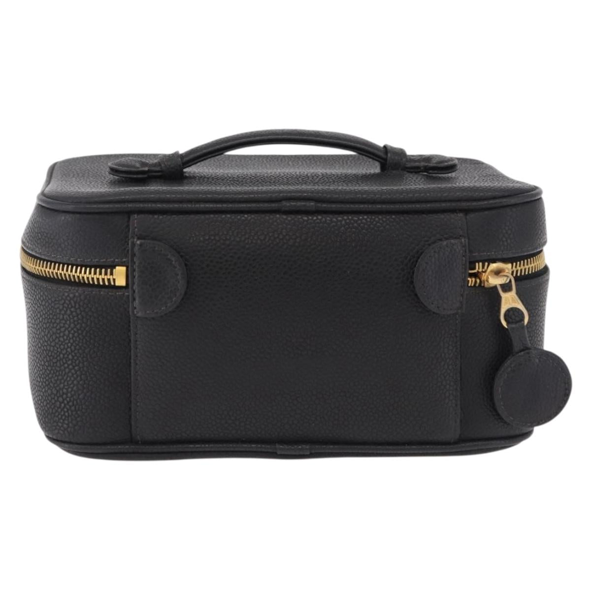 CHANEL COCO Mark Vanity Hand Bag Caviar Skin Black Gold CC Auth bs36190
