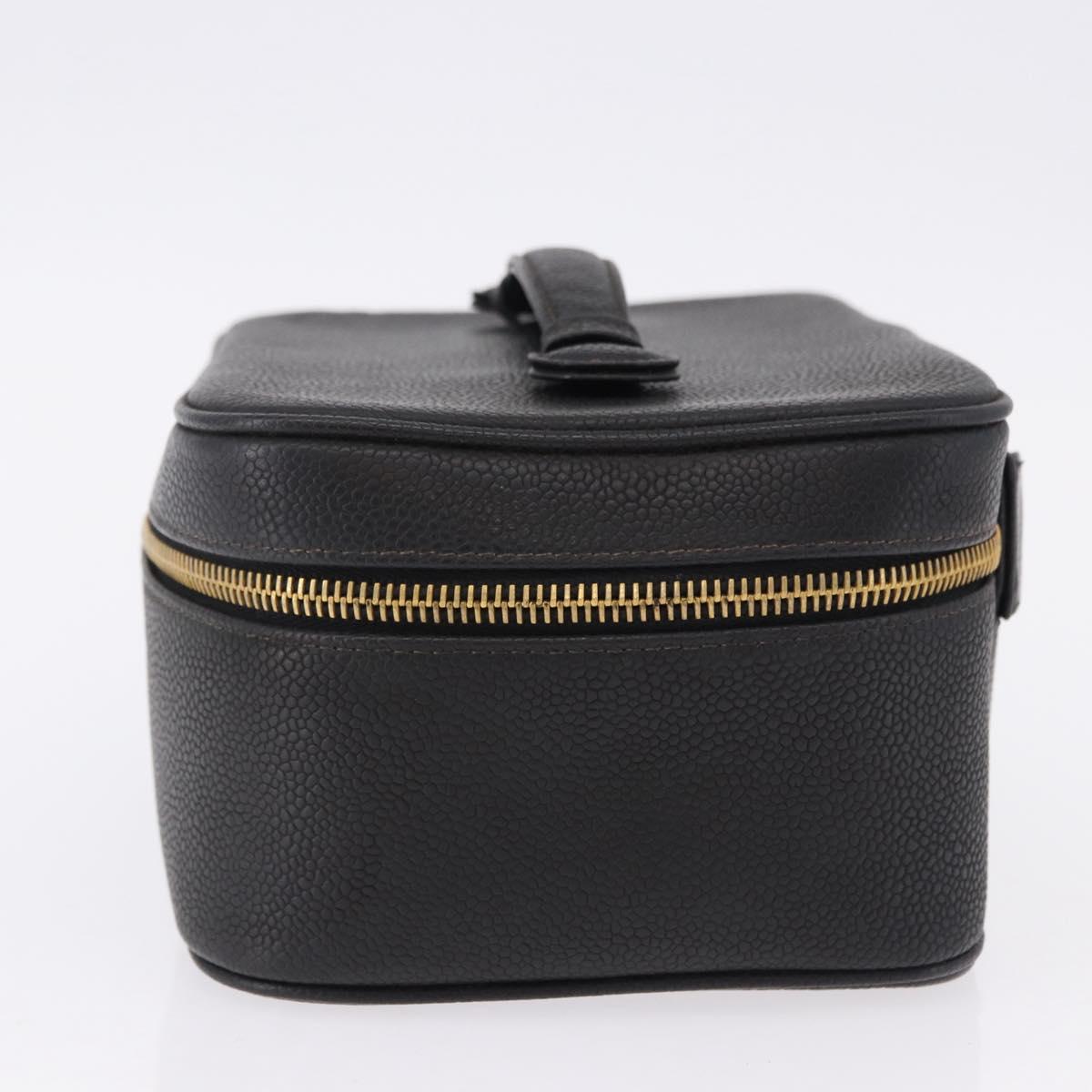 CHANEL COCO Mark Vanity Hand Bag Caviar Skin Black Gold CC Auth bs36190