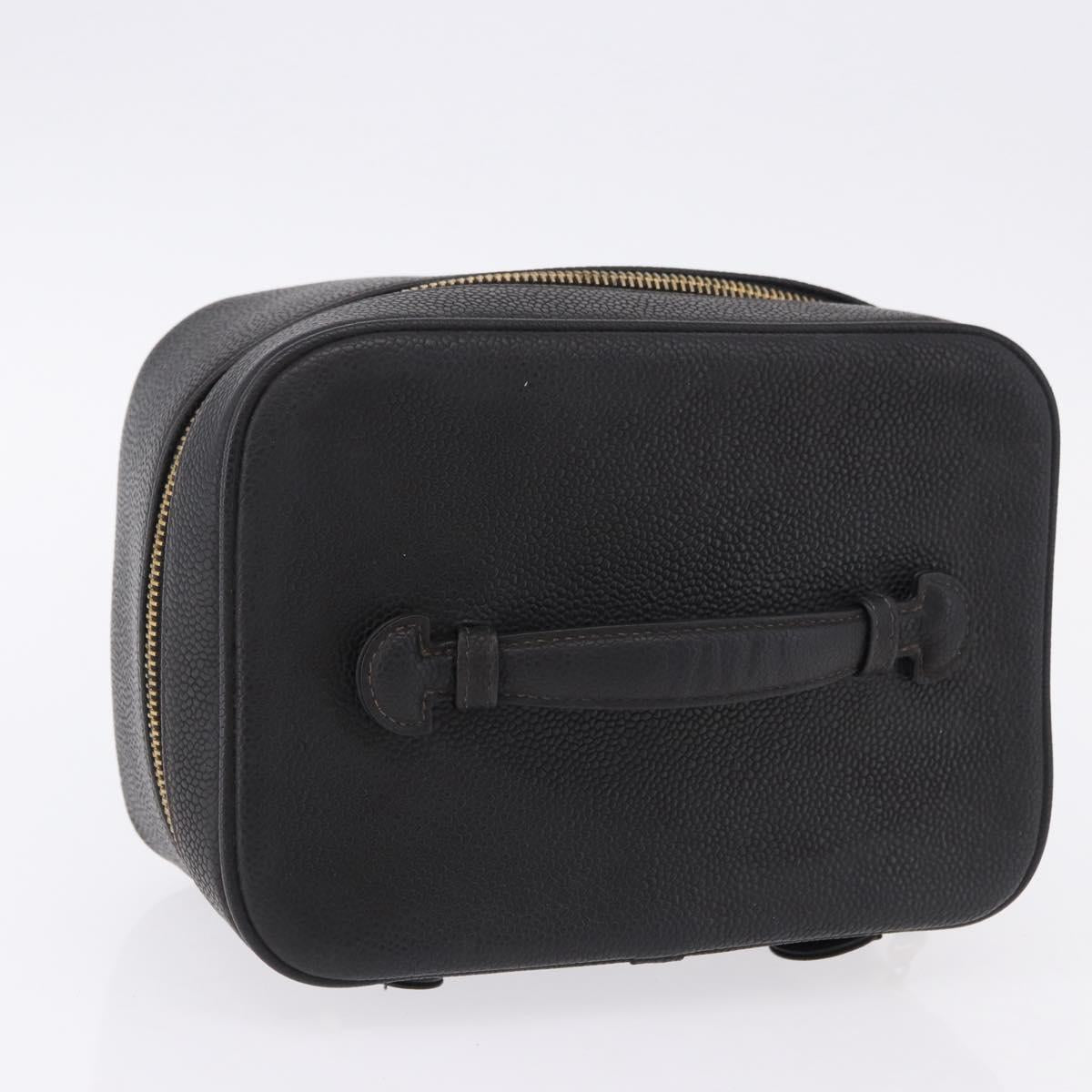 CHANEL COCO Mark Vanity Hand Bag Caviar Skin Black Gold CC Auth bs36190