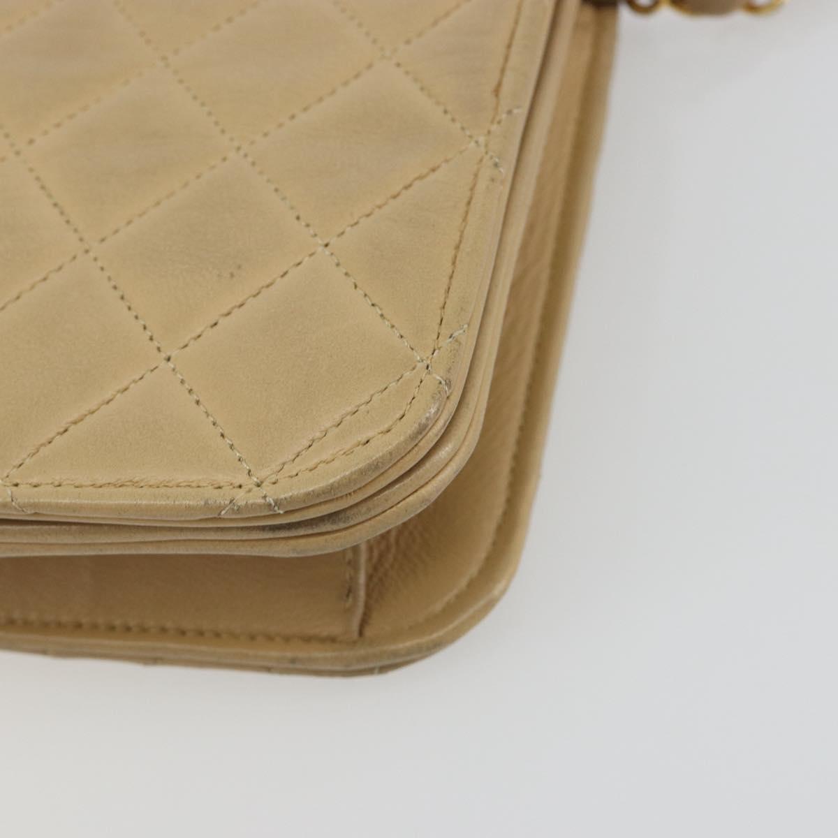 CHANEL Matelasse Chain Shoulder Bag Lamb Skin Beige Gold CC Auth bs36192