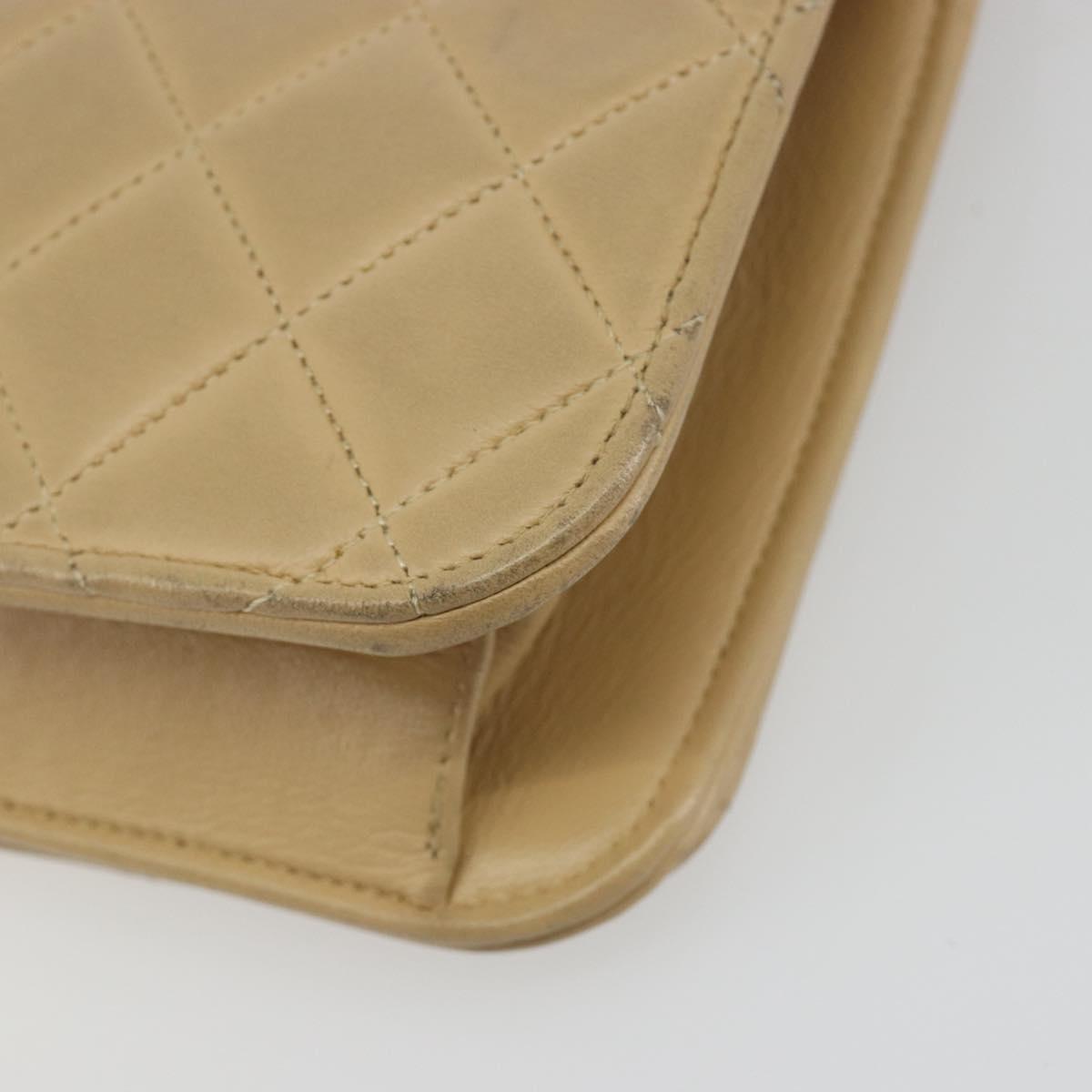 CHANEL Matelasse Chain Shoulder Bag Lamb Skin Beige Gold CC Auth bs36192