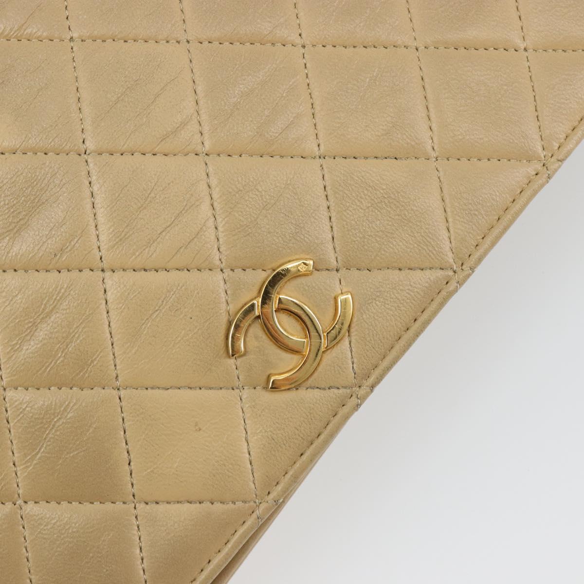 CHANEL Matelasse Chain Shoulder Bag Lamb Skin Beige Gold CC Auth bs36192