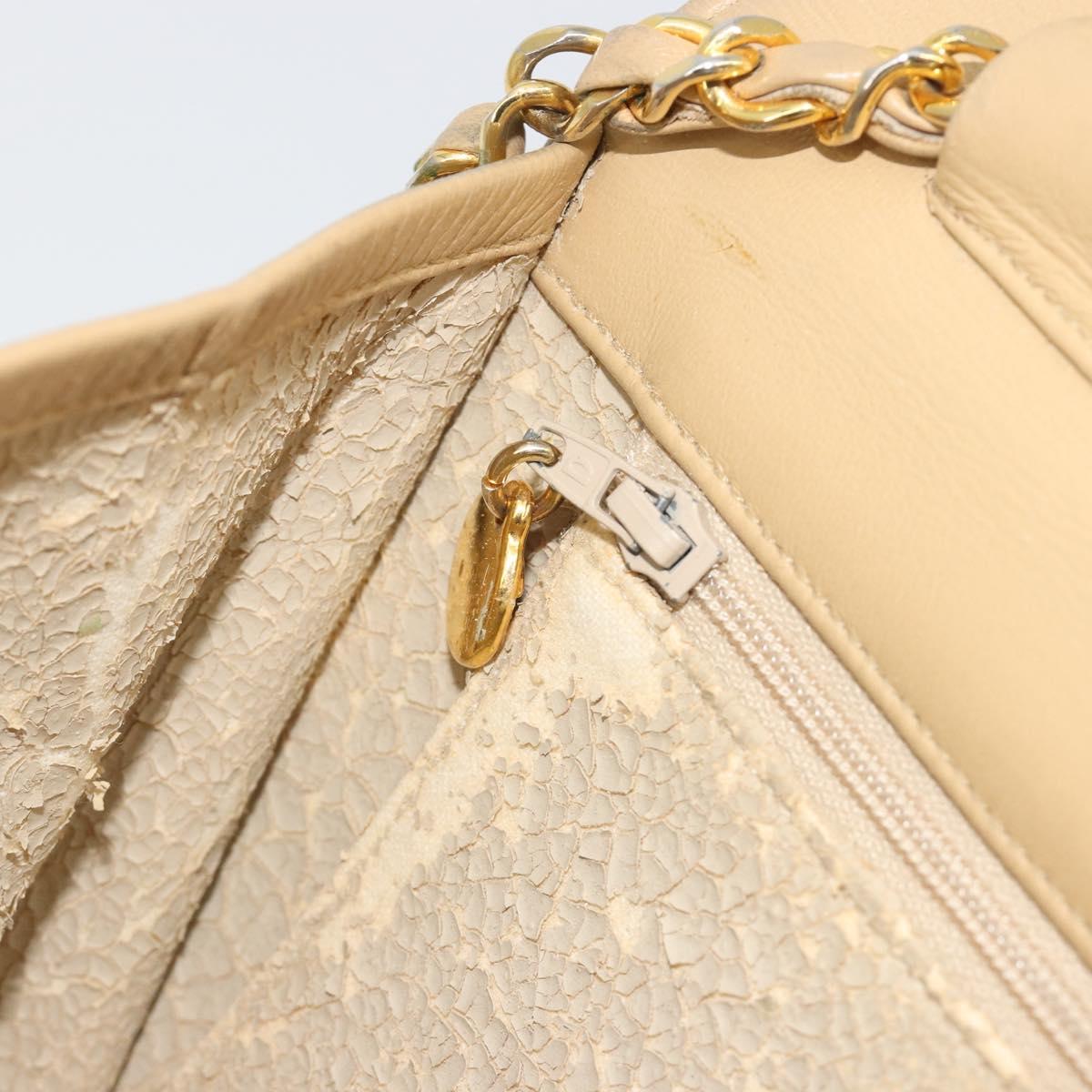 CHANEL Matelasse Chain Shoulder Bag Lamb Skin Beige Gold CC Auth bs36192