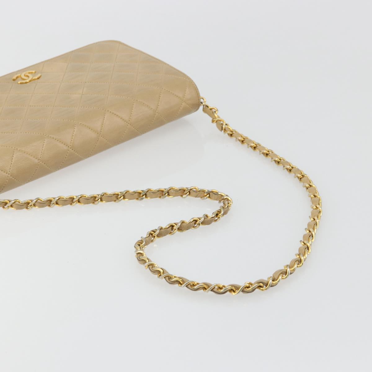 CHANEL Matelasse Chain Shoulder Bag Lamb Skin Beige Gold CC Auth bs36192