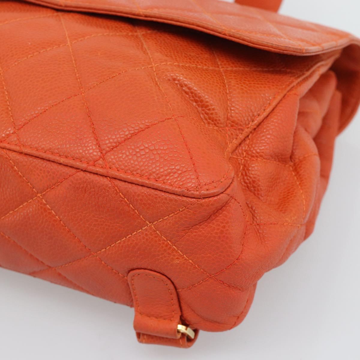 CHANEL Matelasse Backpack Caviar Skin Orange Gold CC Auth bs36193