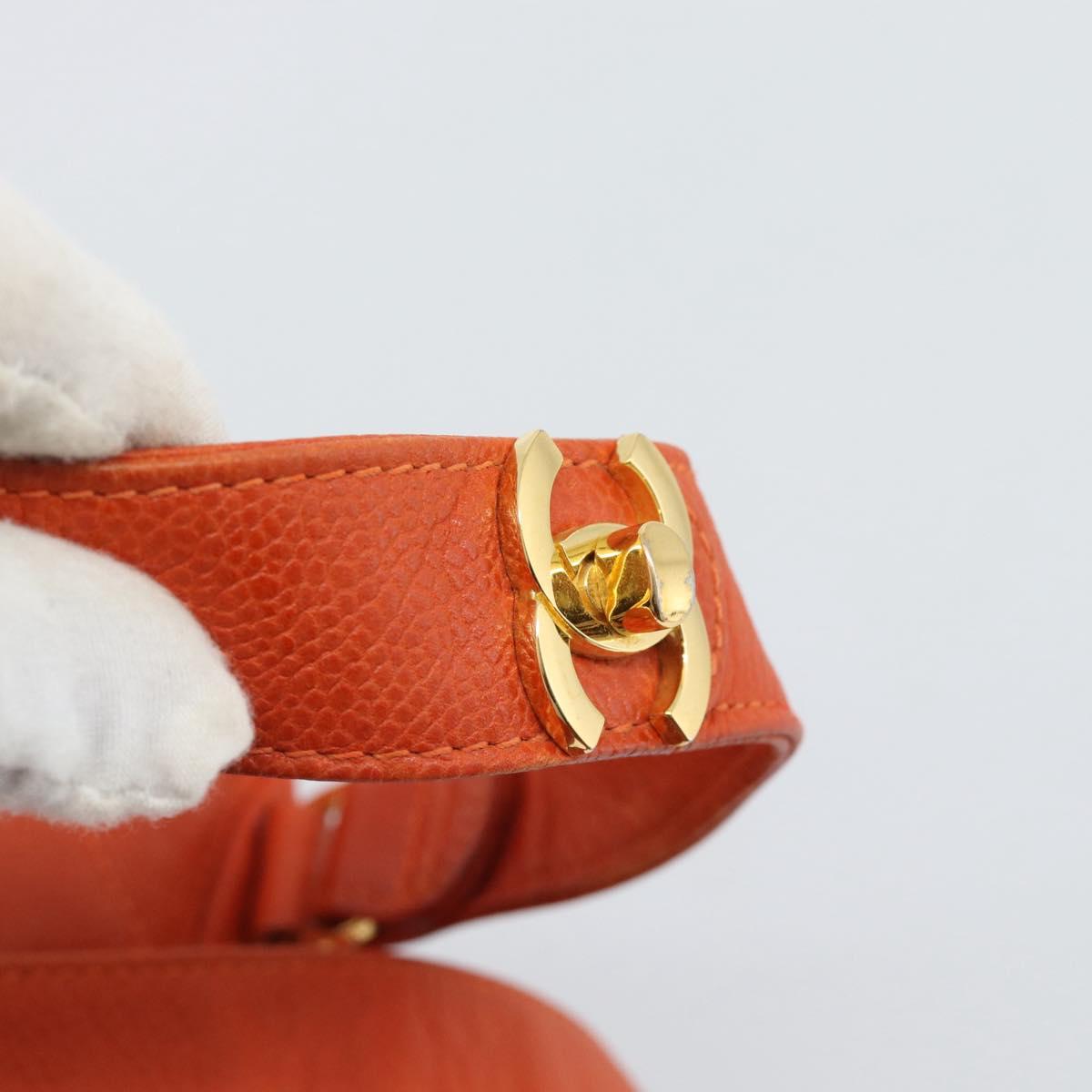 CHANEL Matelasse Backpack Caviar Skin Orange Gold CC Auth bs36193