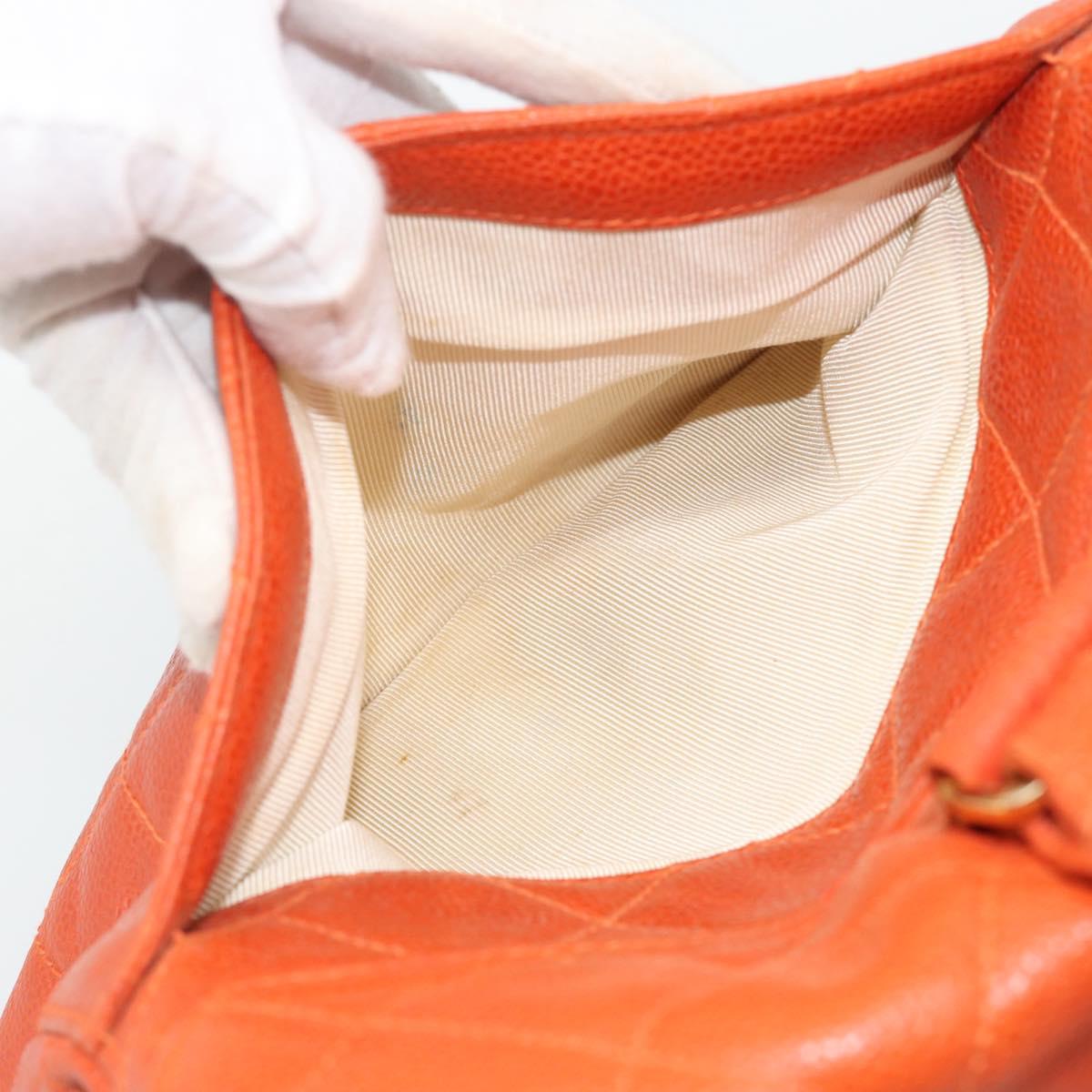 CHANEL Matelasse Backpack Caviar Skin Orange Gold CC Auth bs36193