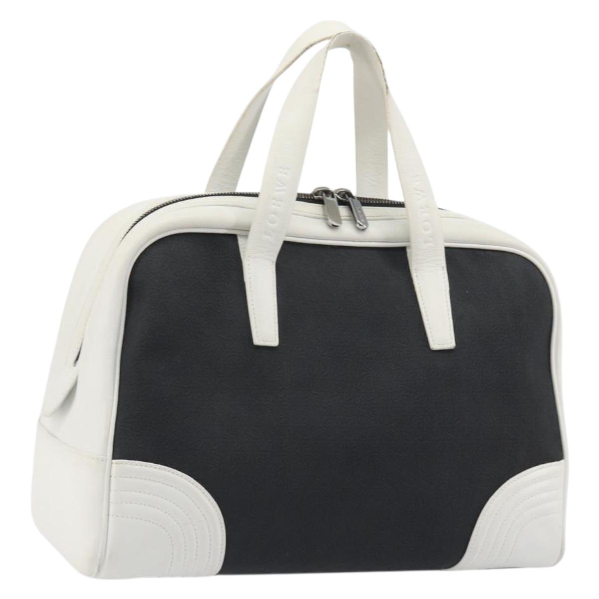 LOEWE Hand Bag Leather PVC White Black Auth bs36198A