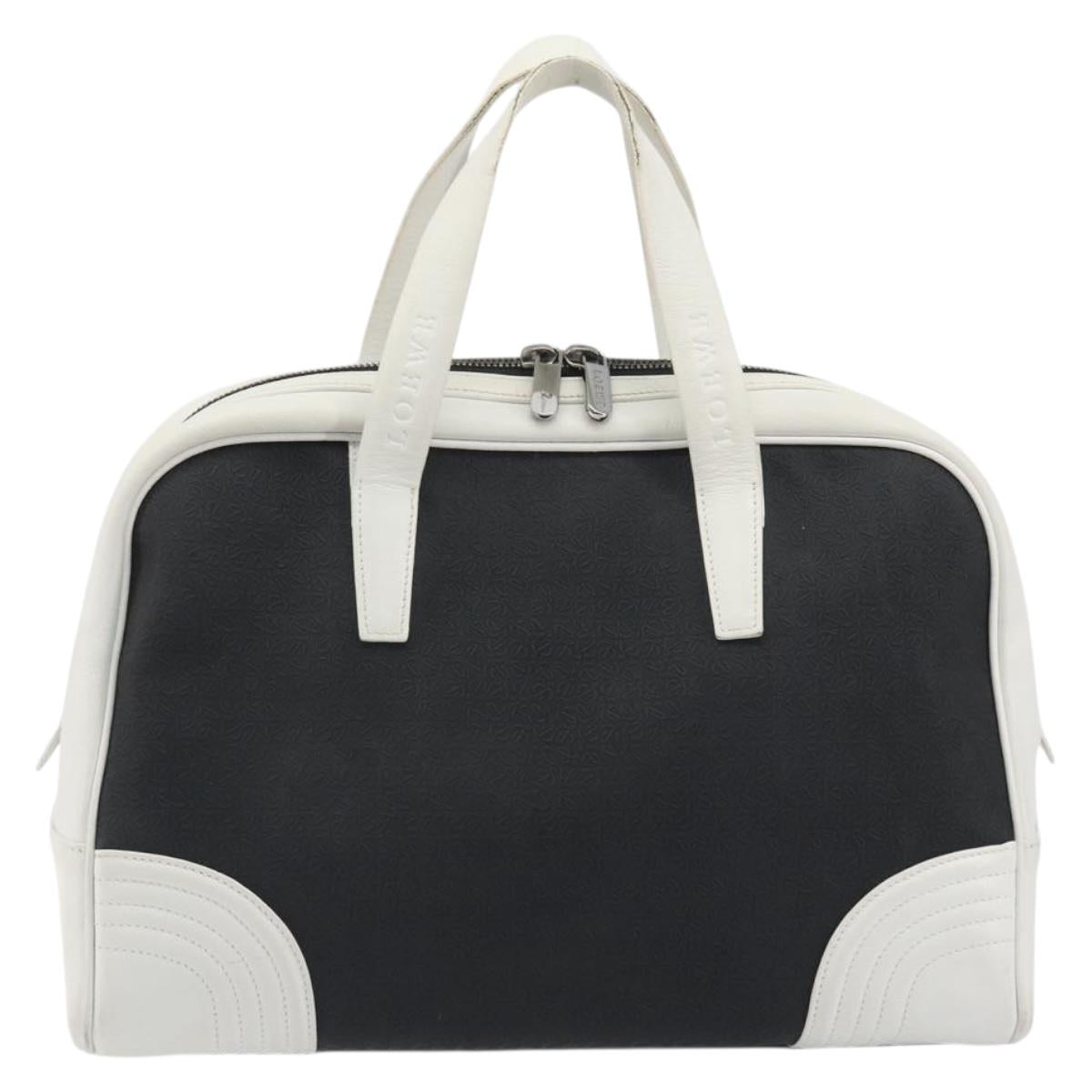 LOEWE Hand Bag Leather PVC White Black Auth bs36198A