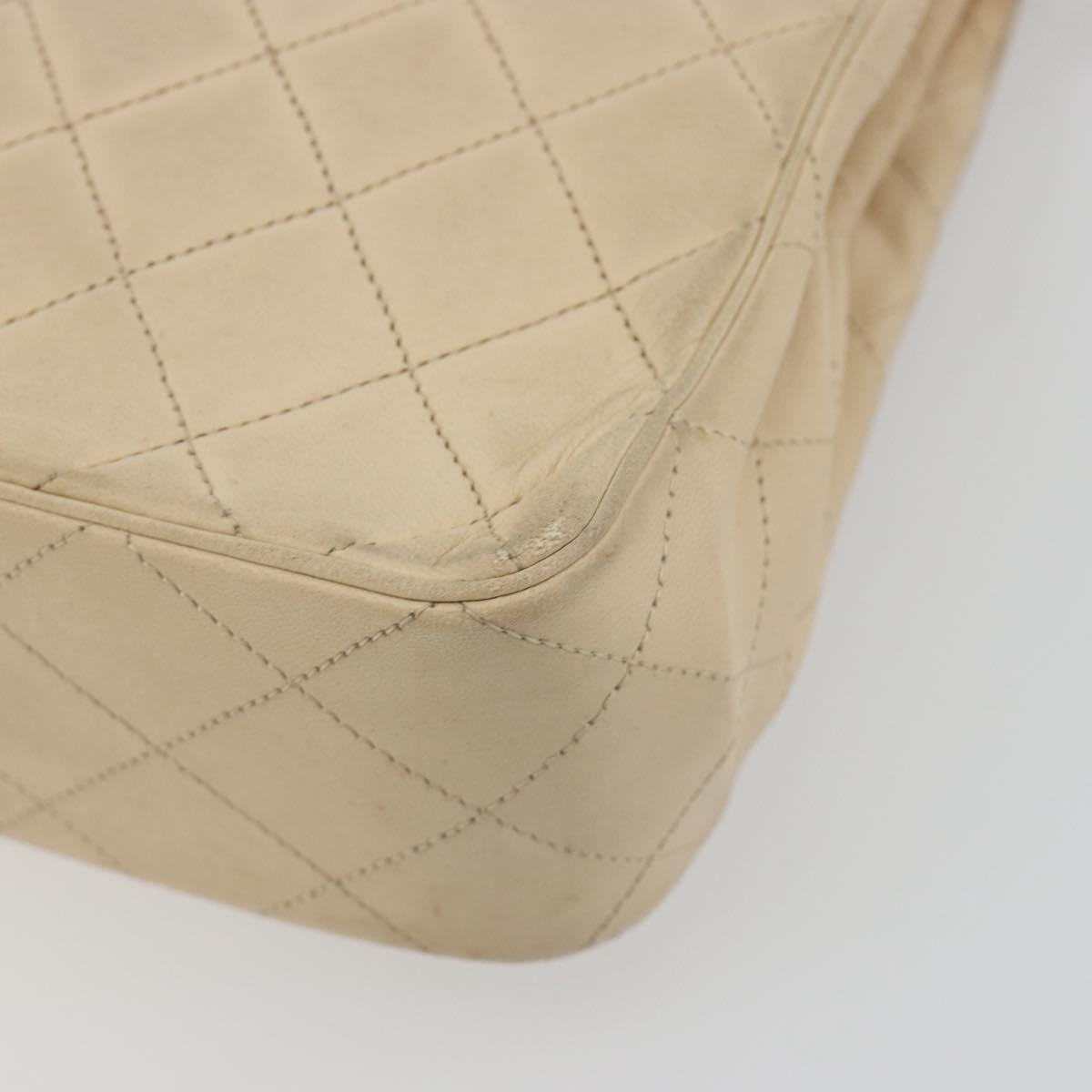 CHANEL Matelasse Chain Shoulder Bag Lamb Skin Beige Gold CC Auth bs36200