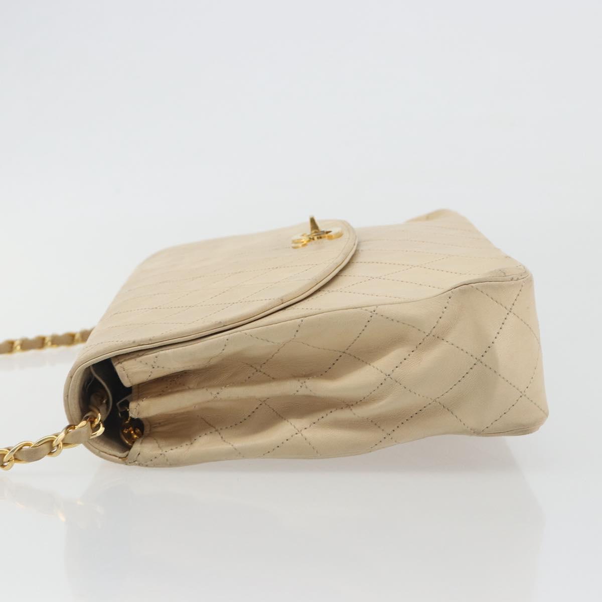 CHANEL Matelasse Chain Shoulder Bag Lamb Skin Beige Gold CC Auth bs36200