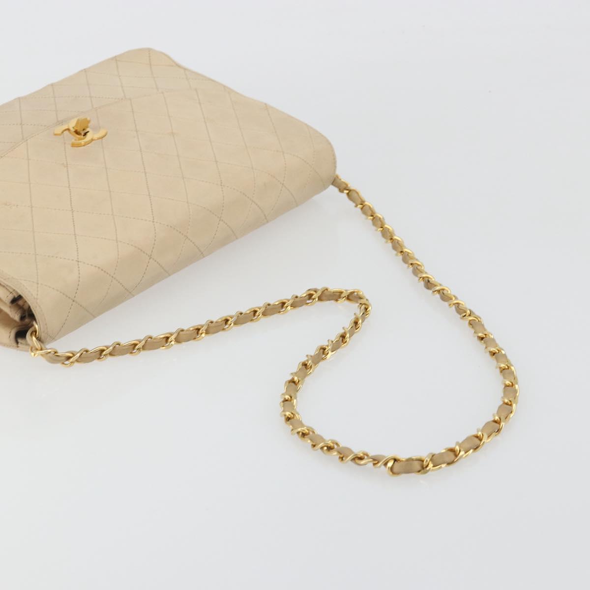 CHANEL Matelasse Chain Shoulder Bag Lamb Skin Beige Gold CC Auth bs36200